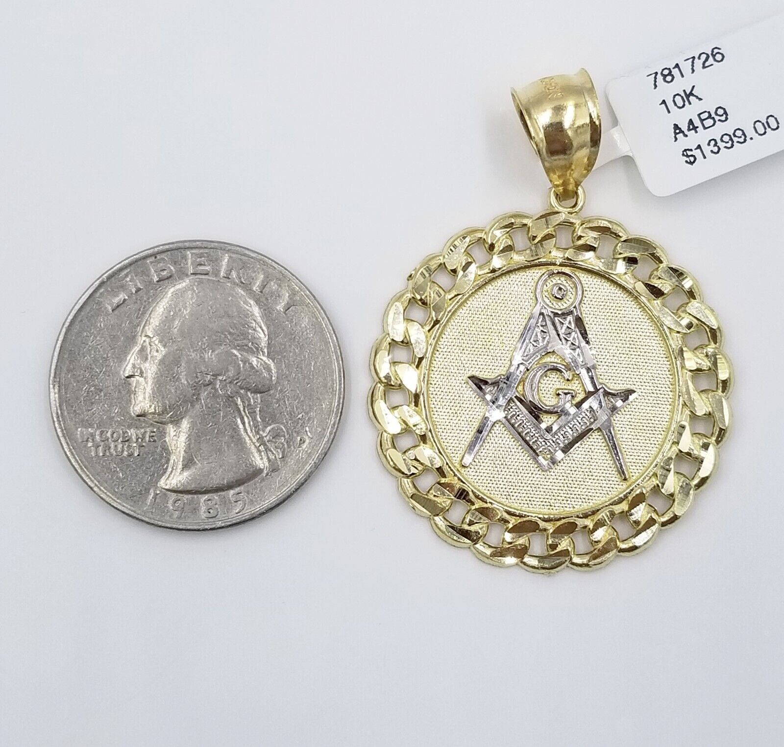 10K Yellow Gold Masonic Circular Pendant Diamond Cut 10Kt Round Gold Charm - GoldenlinQ