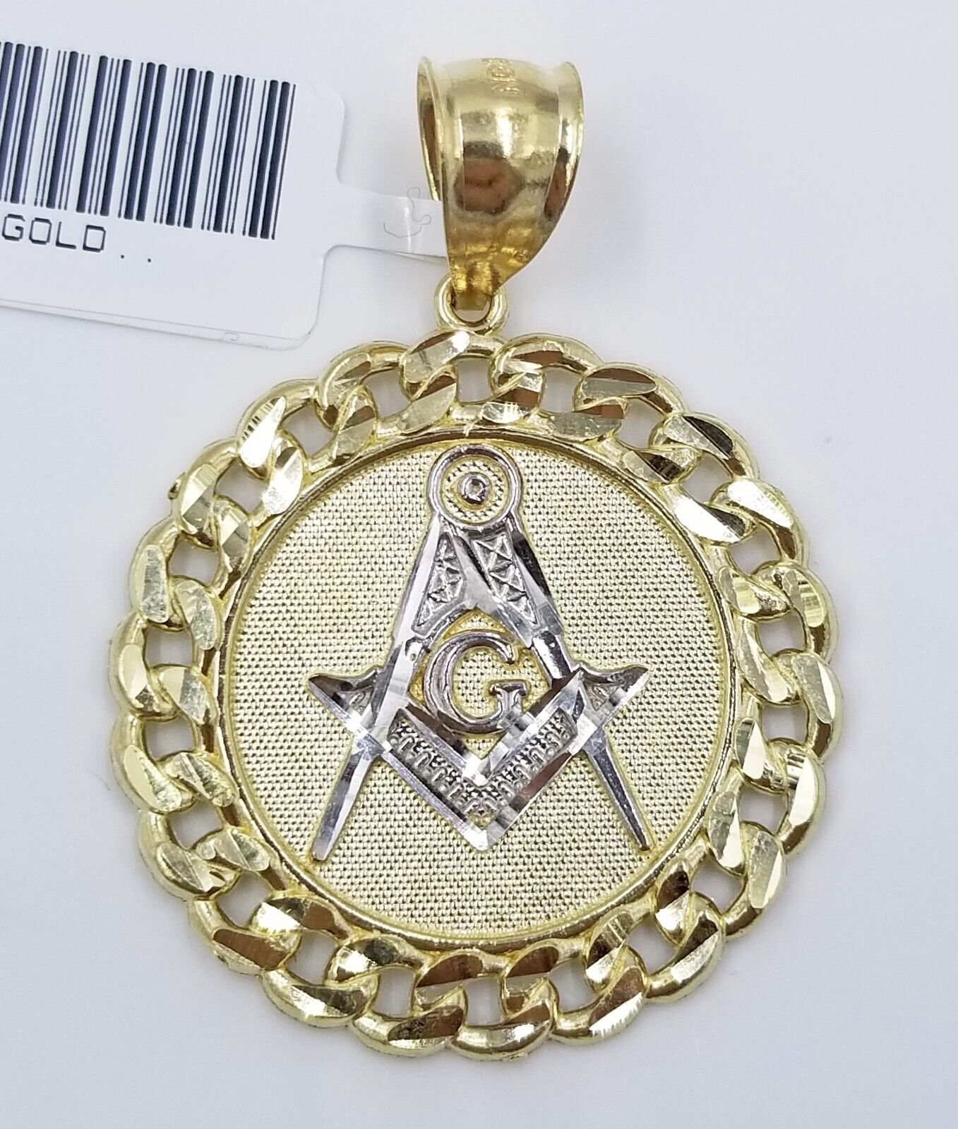10K Yellow Gold Masonic Circular Pendant Diamond Cut 10Kt Round Gold Charm - GoldenlinQ
