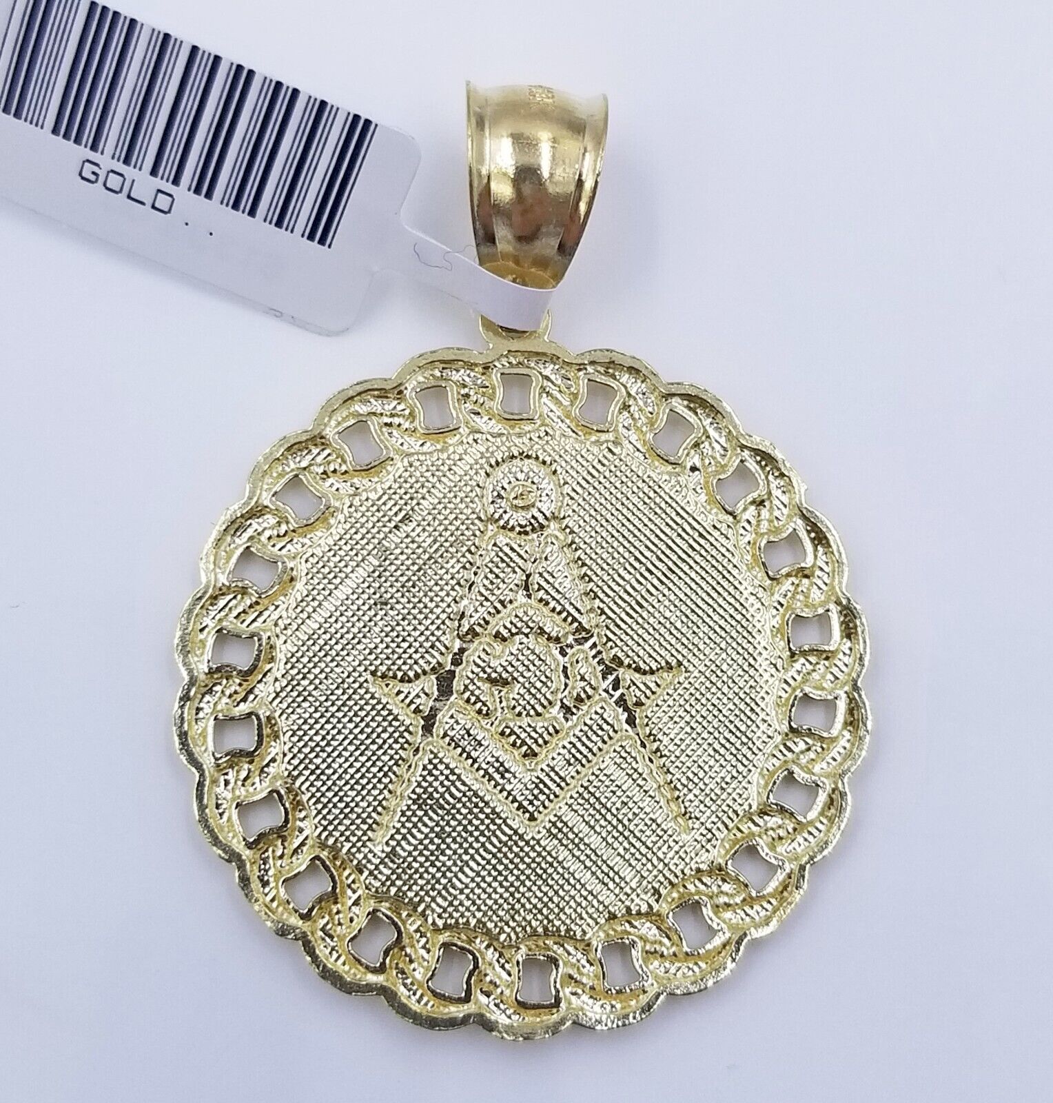 10K Yellow Gold Masonic Circular Pendant Diamond Cut 10Kt Round Gold Charm - GoldenlinQ