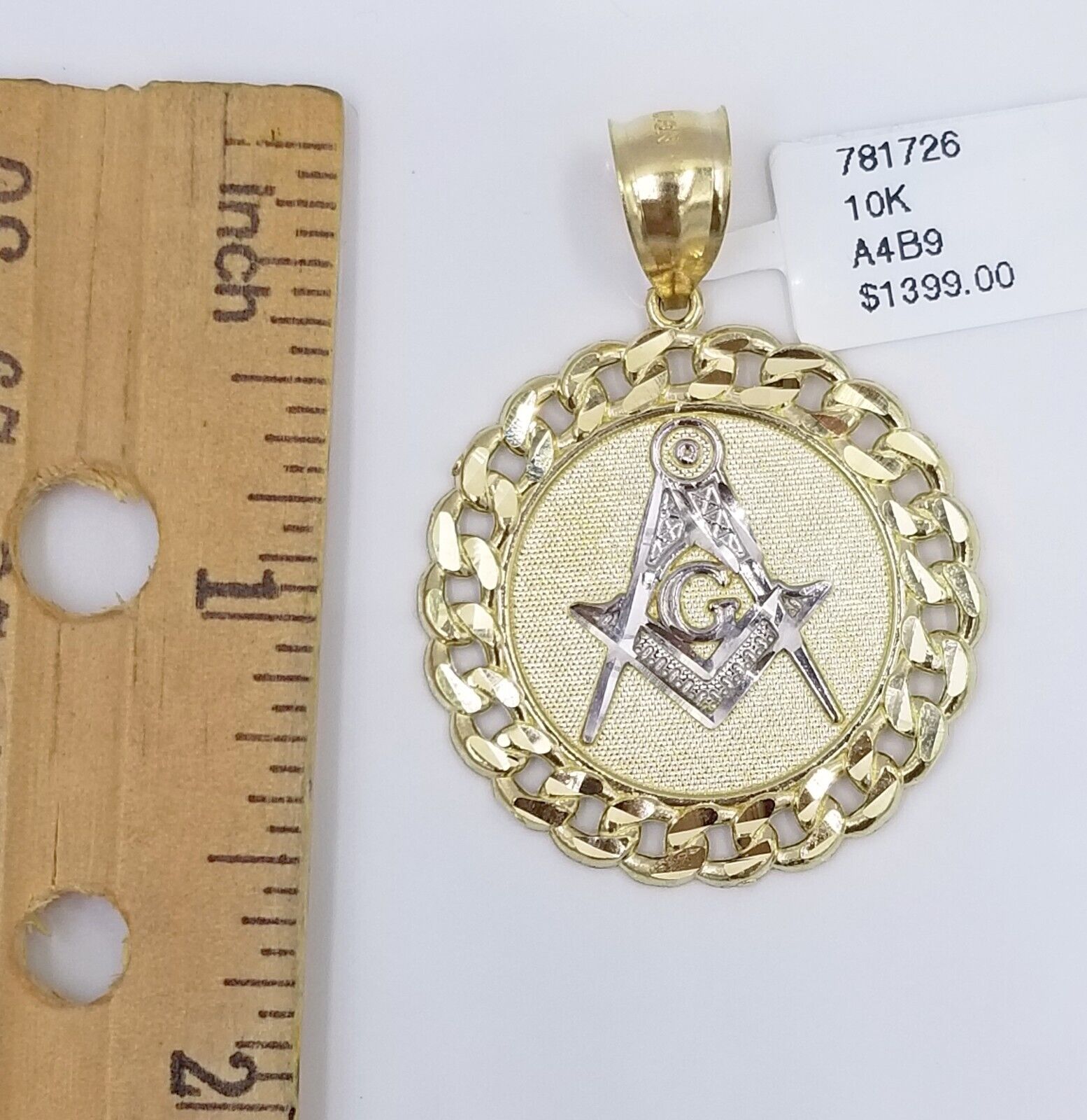 10K Yellow Gold Masonic Circular Pendant Diamond Cut 10Kt Round Gold Charm - GoldenlinQ