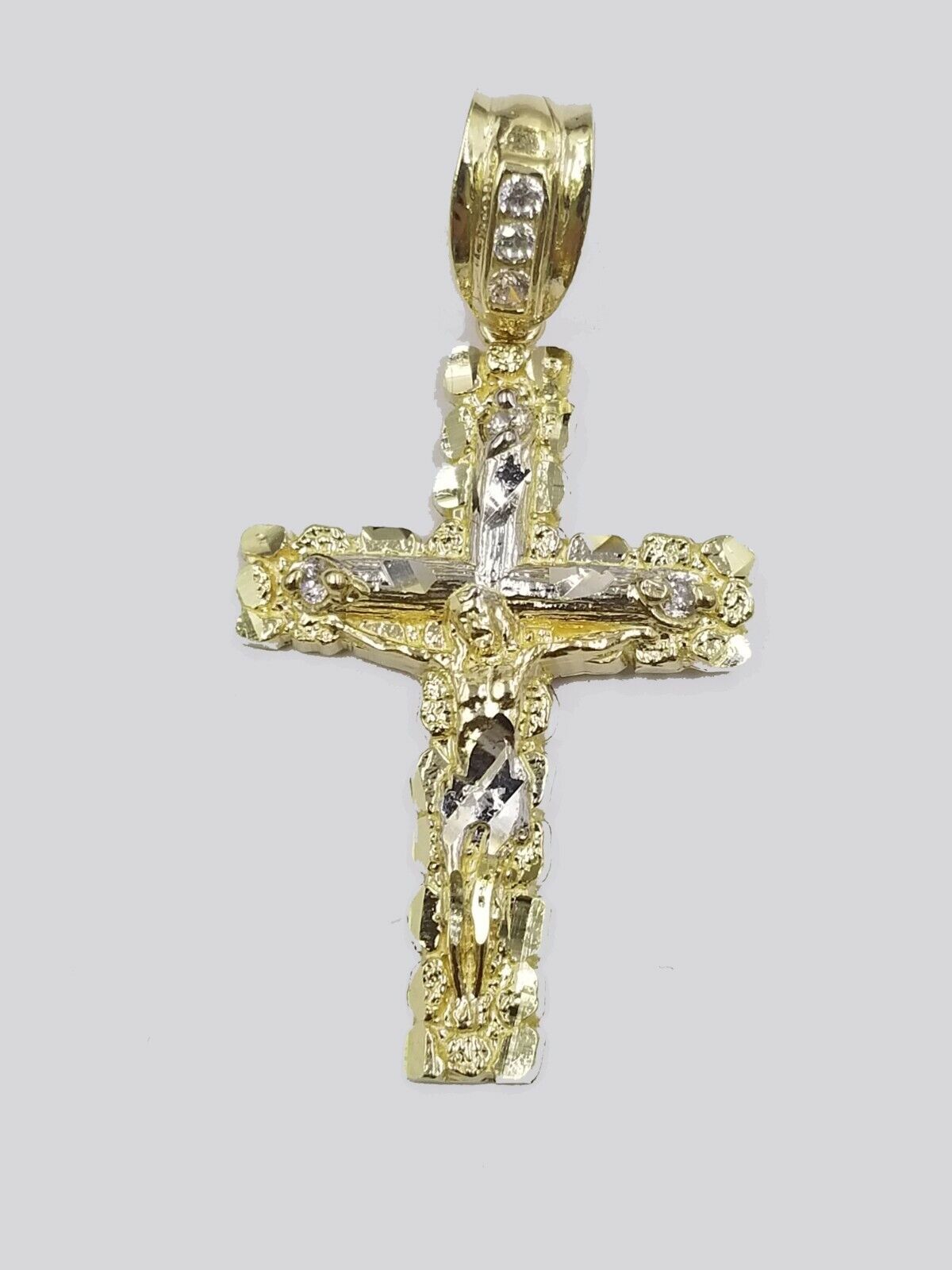 10k Yellow Gold Men Crucifix Cross Charm Pendant Diamond Cut Jesus REAL - GoldenlinQ