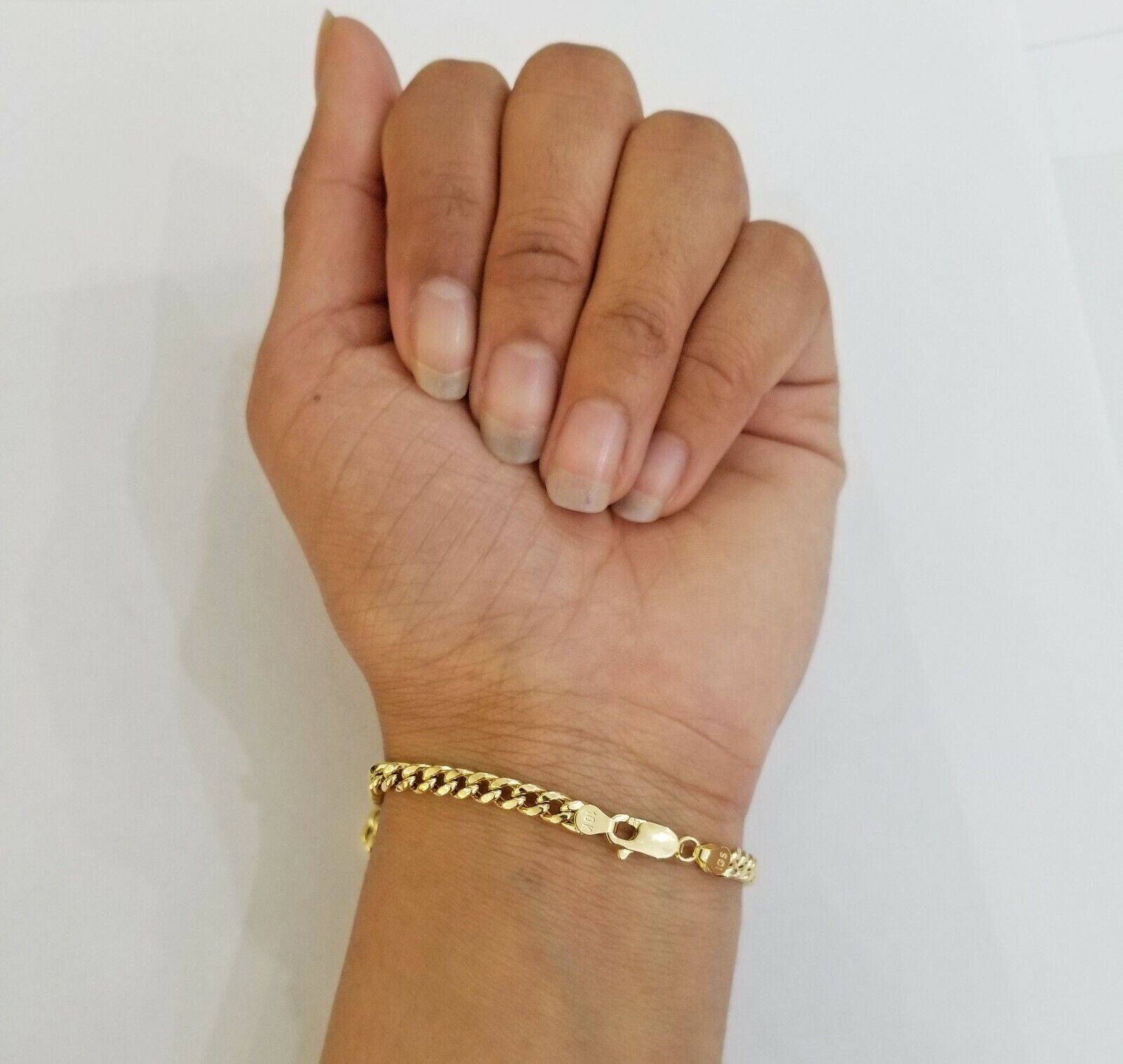 10k Yellow Gold Miami Cuban Bracelet 7" 5mm lobster lock men women hand chain - GoldenlinQ