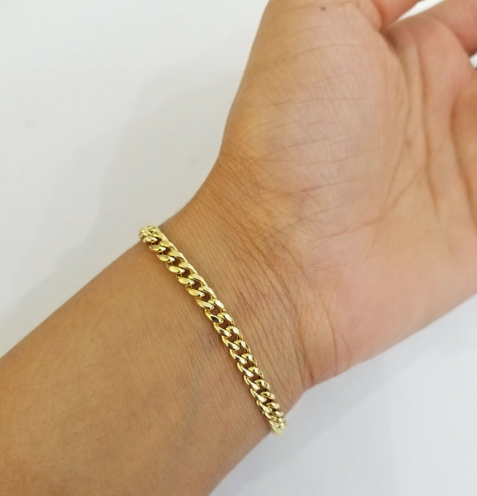 10k Yellow Gold Miami Cuban Bracelet 7" 5mm lobster lock men women hand chain - GoldenlinQ