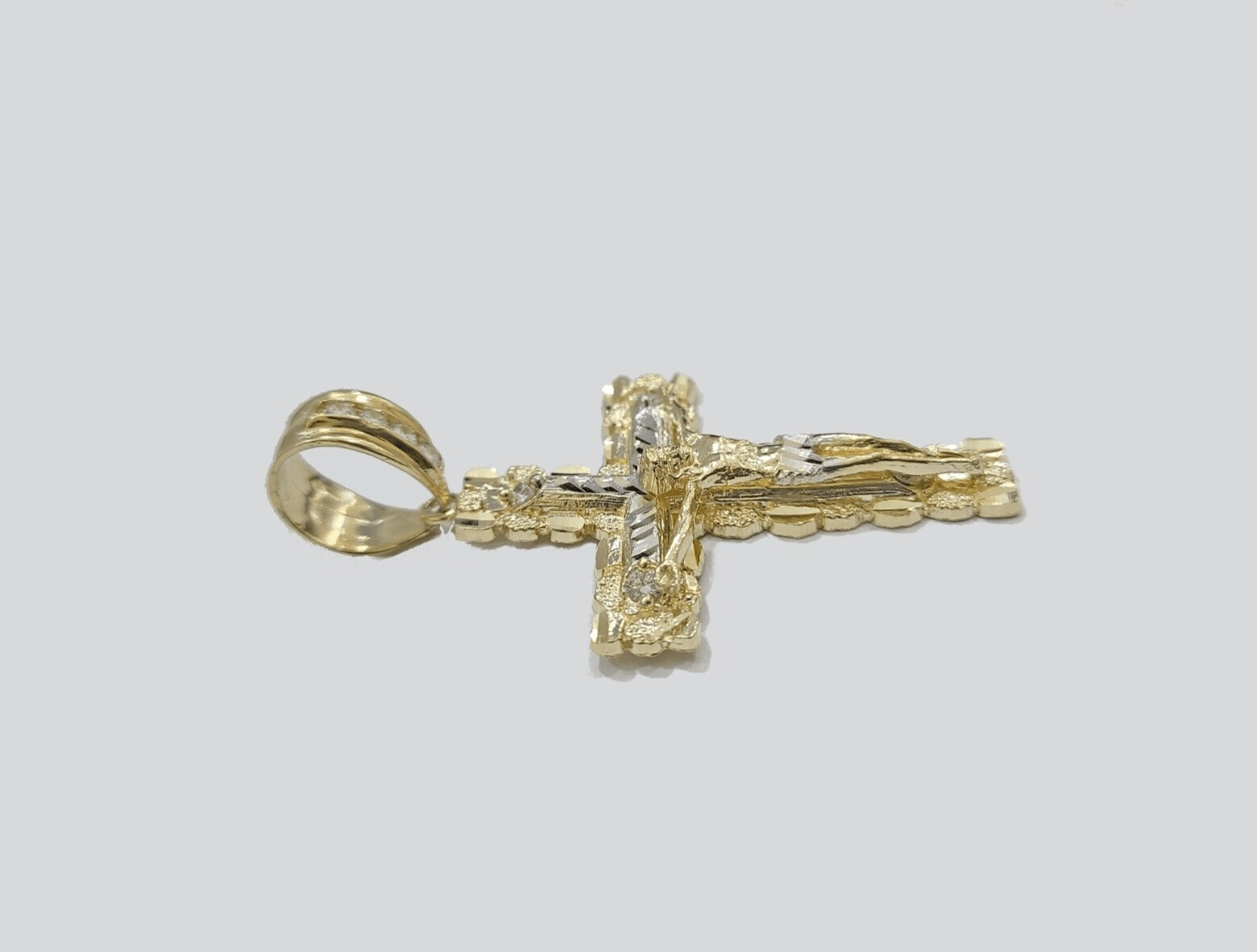 10k Yellow Gold Miami Cuban Chain 5mm 18" inch Necklace Jesus Cross Charm Real - GoldenlinQ