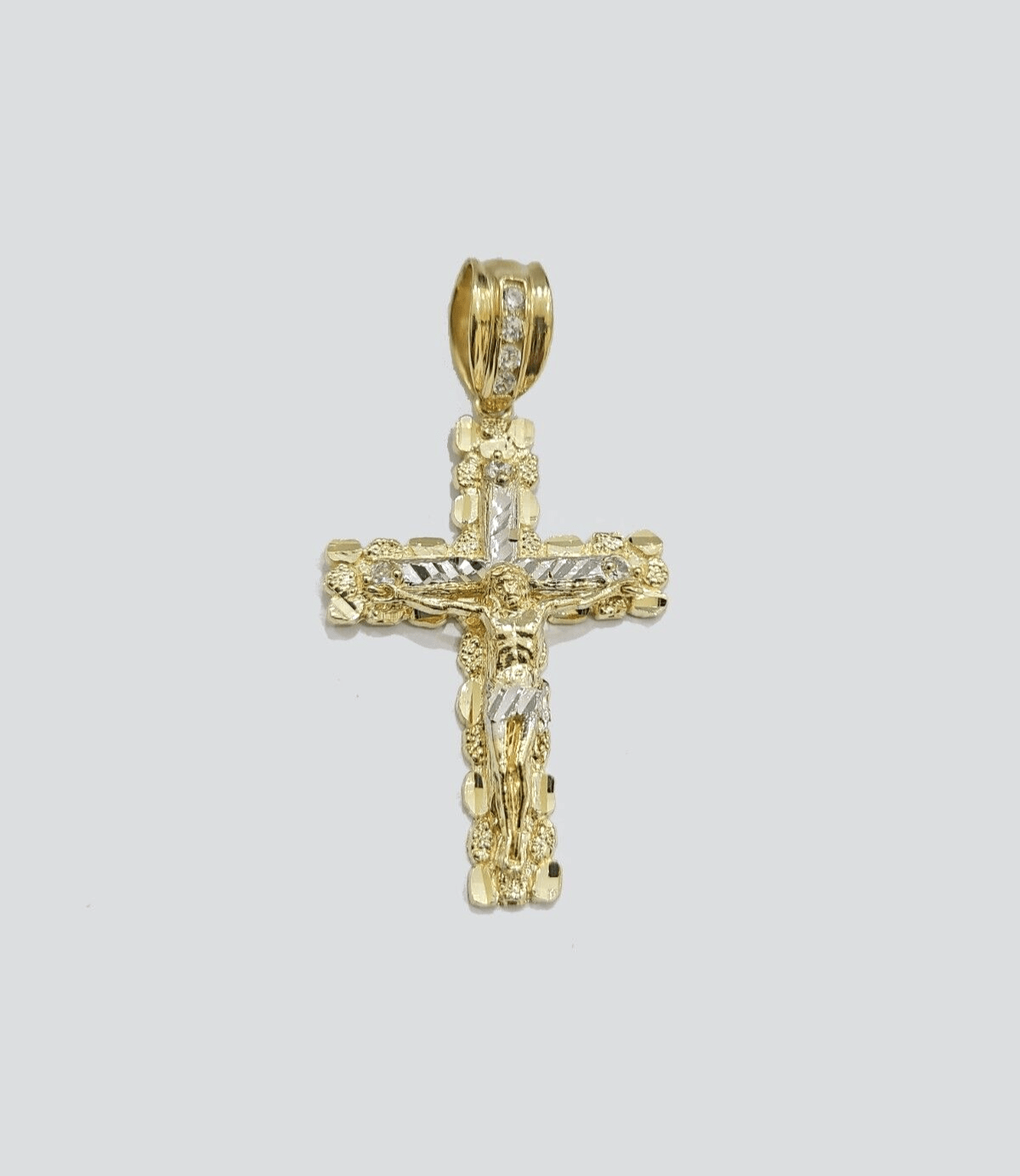 10k Yellow Gold Miami Cuban Chain 5mm 30" inch Necklace Jesus Cross Charm Real - GoldenlinQ