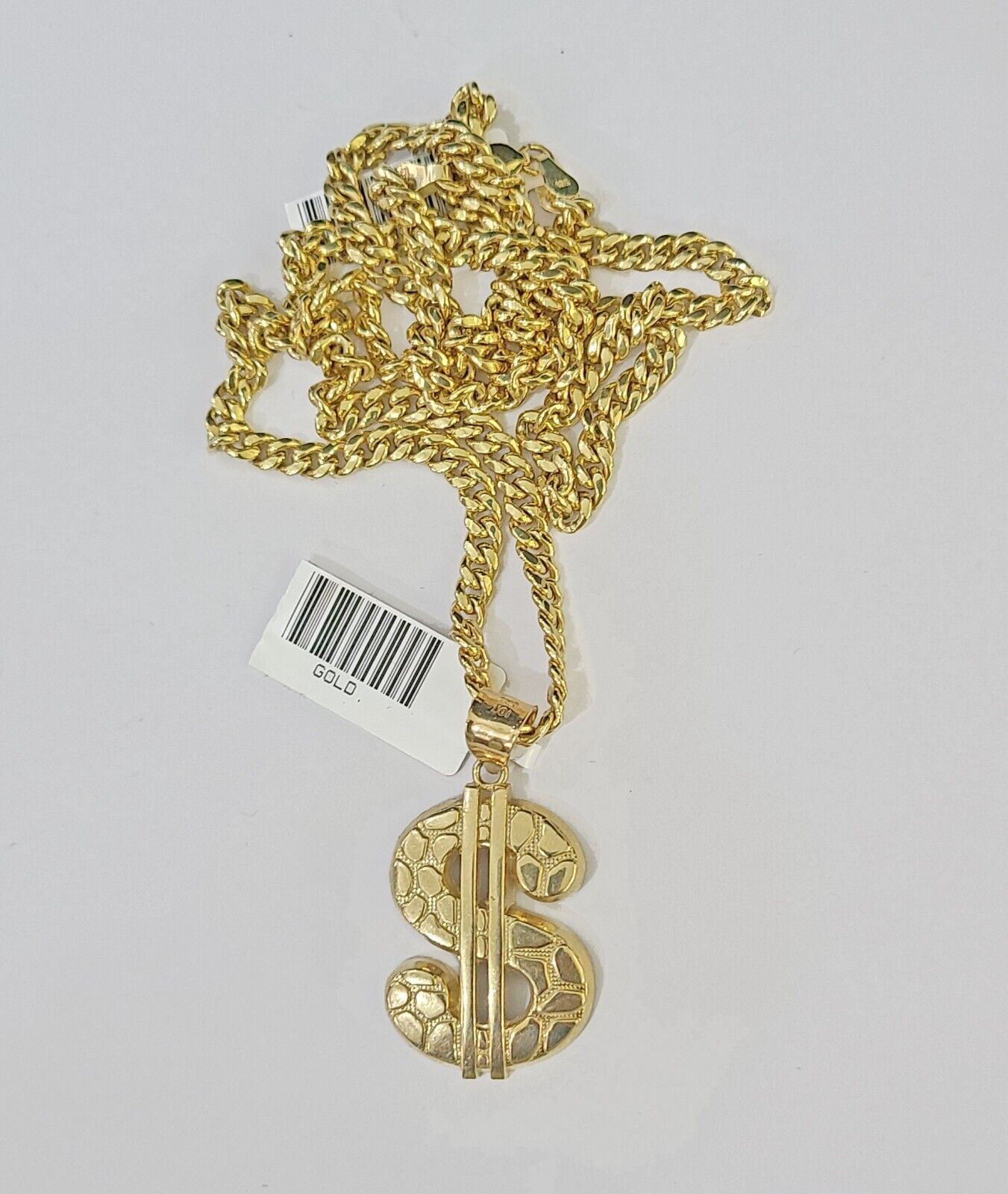 10k Yellow Gold Miami Cuban Chain & Dollar Charm Pendent SET 3mm 22 Inches - GoldenlinQ