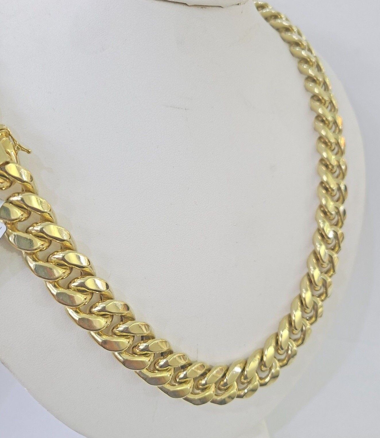 10k Yellow Gold Miami Cuban Link Chain Necklace 14mm 18 - 26 Inches Real - GoldenlinQ