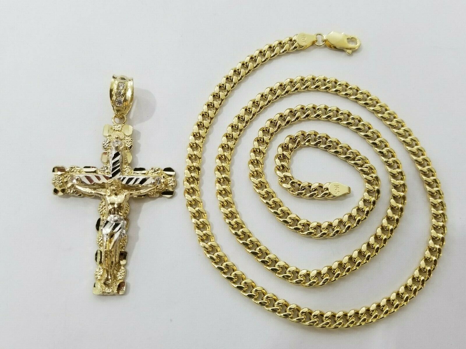 10k Yellow Gold Miami Cuban Link Chain Pendant Set REAL 10K 5mm Necklace Charm - GoldenlinQ