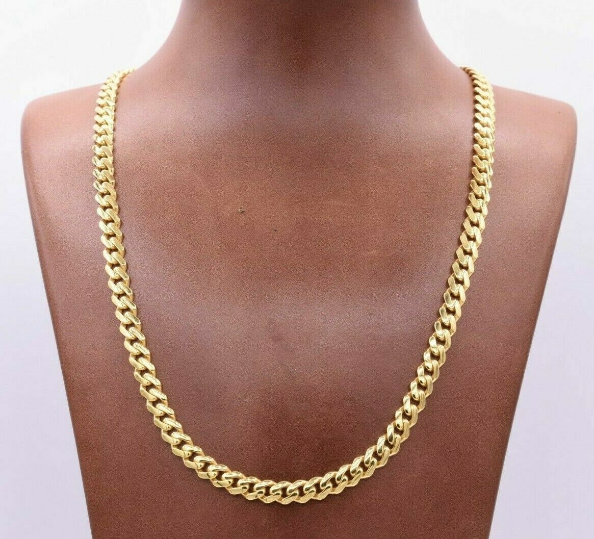 10k Yellow Gold Miami Cuban Royal Monaco Curb Link Chain 7.5mm Necklace 22" REAL - GoldenLinQ