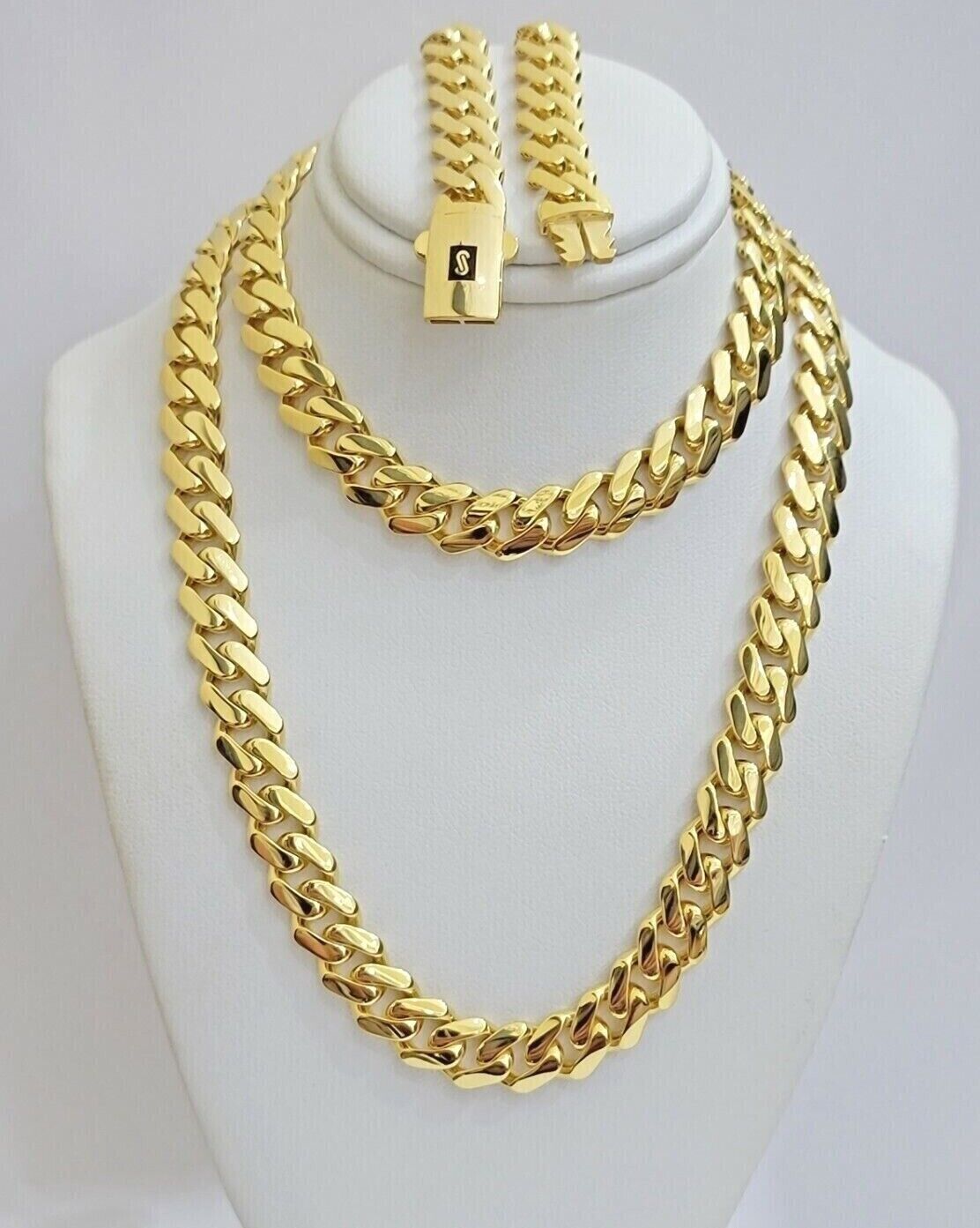 10k Yellow Gold Miami Cuban Royal Monaco Curb Link Chain 7.5mm Necklace 24" REAL - GoldenLinQ