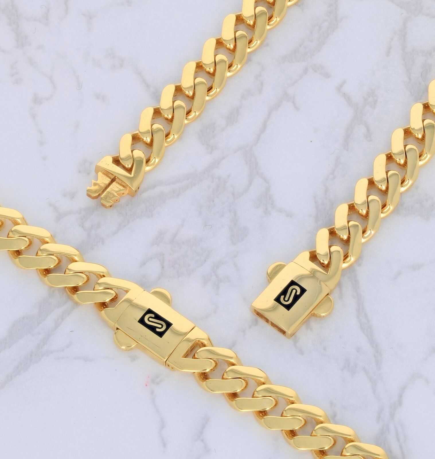 10k Yellow Gold Miami Cuban Royal Monaco Curb Link Chain 9mm Necklace 24" REAL - GoldenlinQ