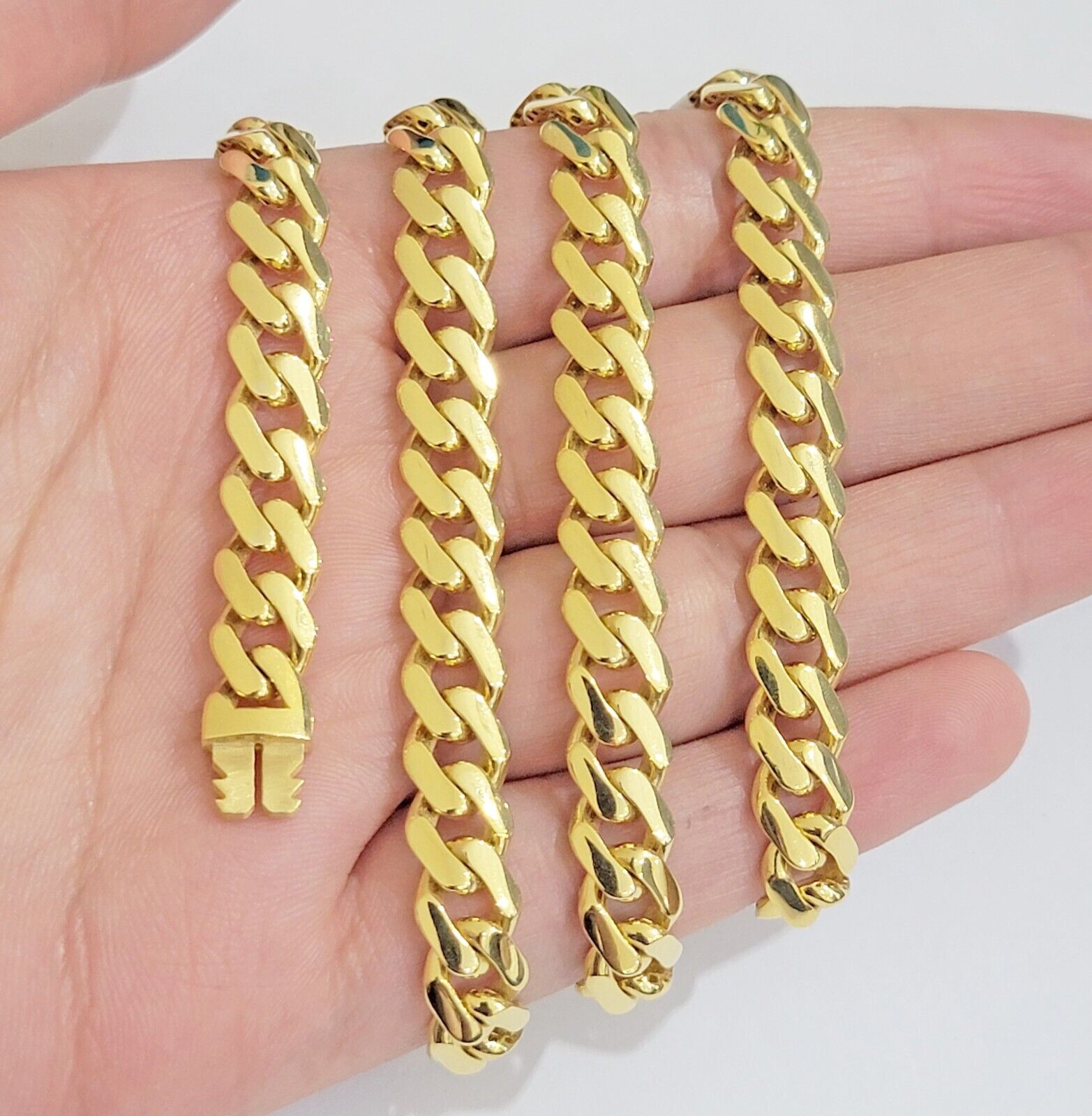 10k Yellow Gold Miami Cuban Royal Monaco Curb Link Chain 9mm Necklace 24" REAL - GoldenlinQ