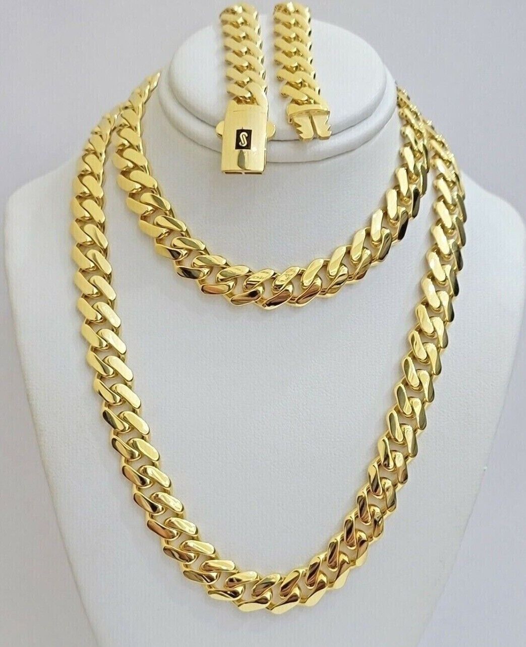 10k Yellow Gold Miami Cuban Royal Monaco Curb Link Chain 9mm Necklace 24" REAL - GoldenlinQ