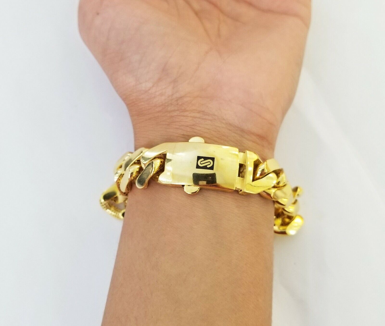 10K Yellow Gold Monaco Bracelet 8 inch 15mm Cuban link Real 10kt For Men's - GoldenlinQ