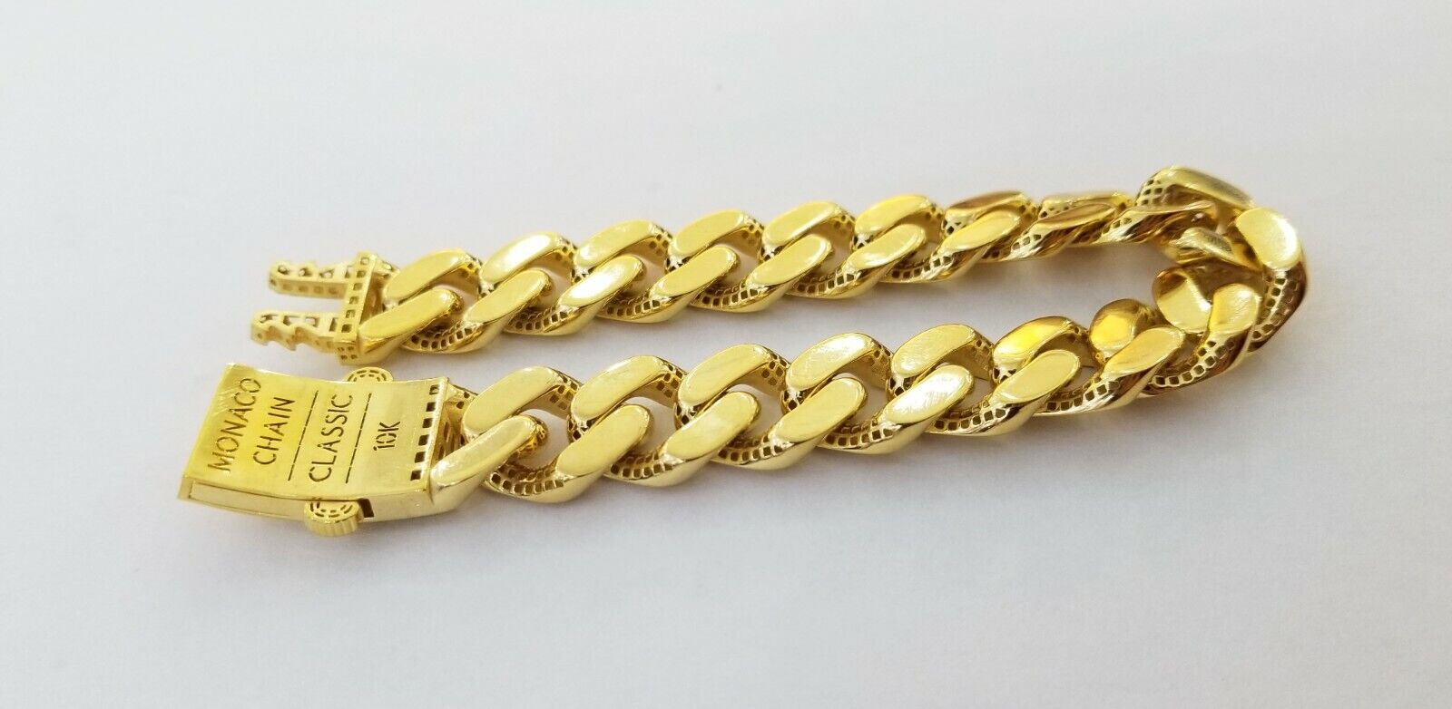 10K Yellow Gold Monaco Bracelet 8 inch 15mm Cuban link Real 10kt For Men's - GoldenlinQ