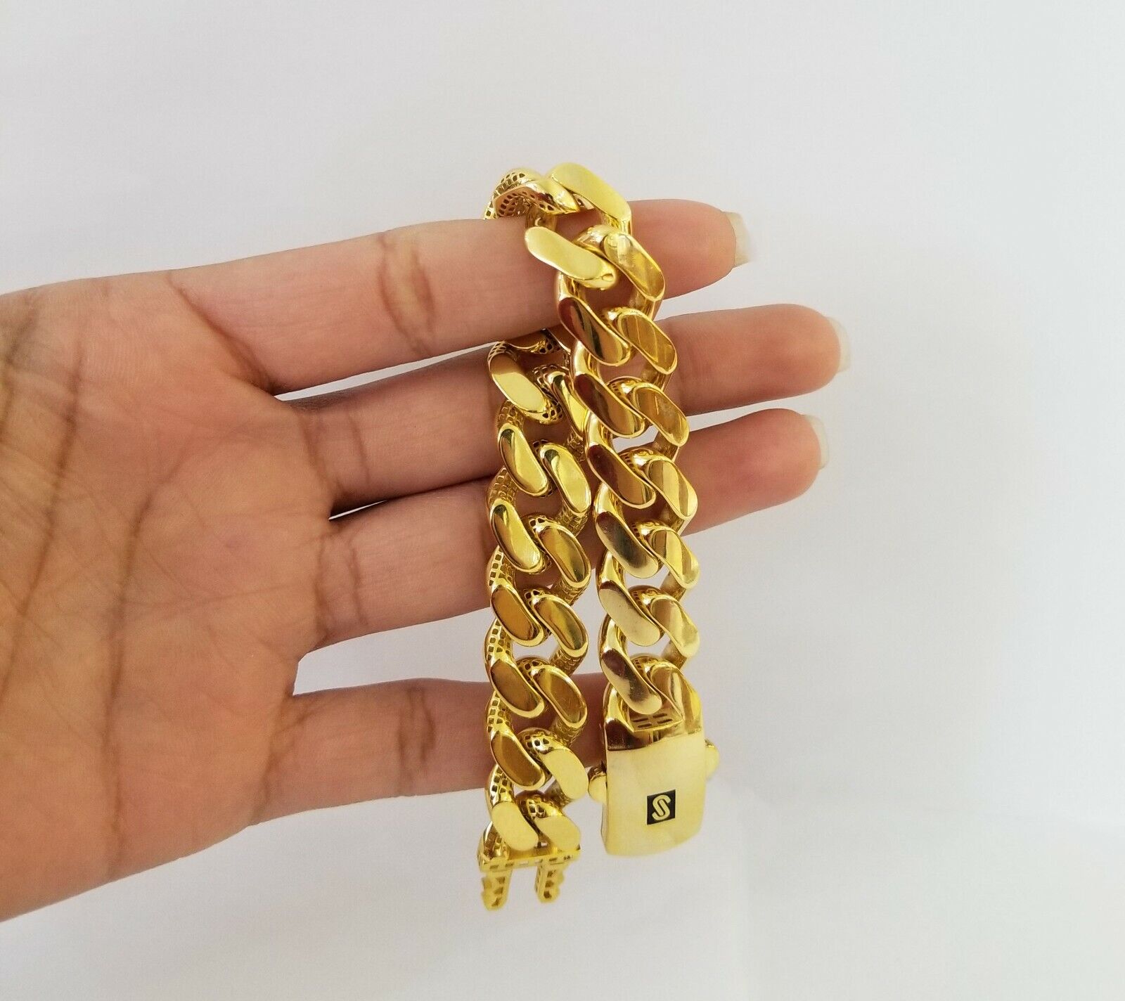 10K Yellow Gold Monaco Bracelet 8 inch 15mm Cuban link Real 10kt For Men's - GoldenlinQ