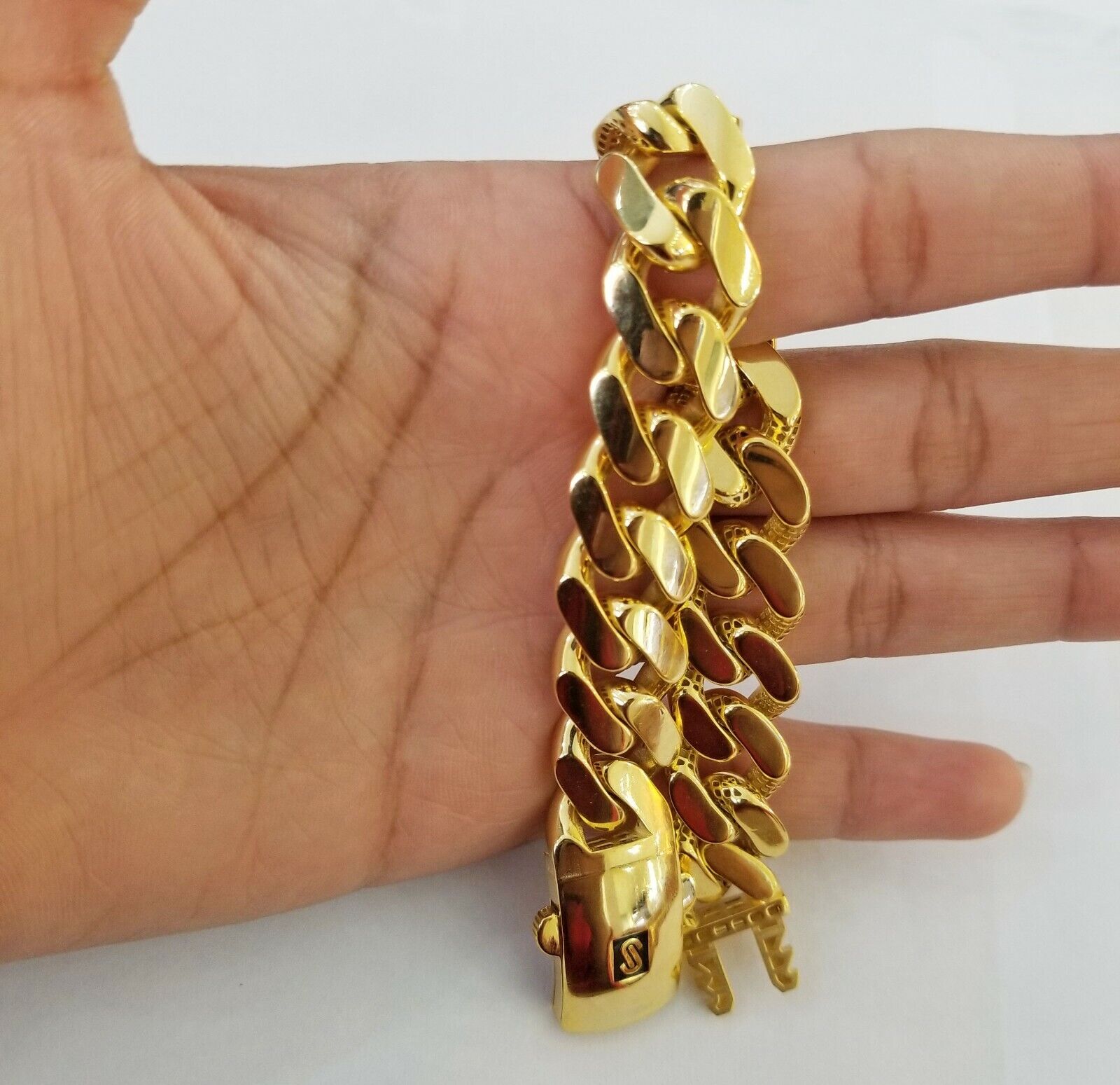 10K Yellow Gold Monaco Bracelet 8.5 inch 15mm Cuban link hand chain Real 10k - GoldenlinQ