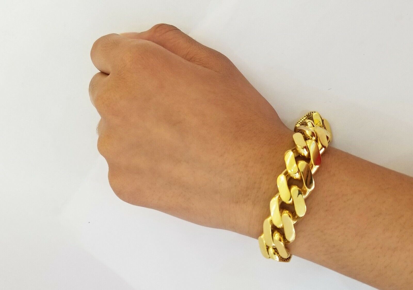 10K Yellow Gold Monaco Bracelet 8.5 inch 15mm Cuban link hand chain Real 10k - GoldenlinQ