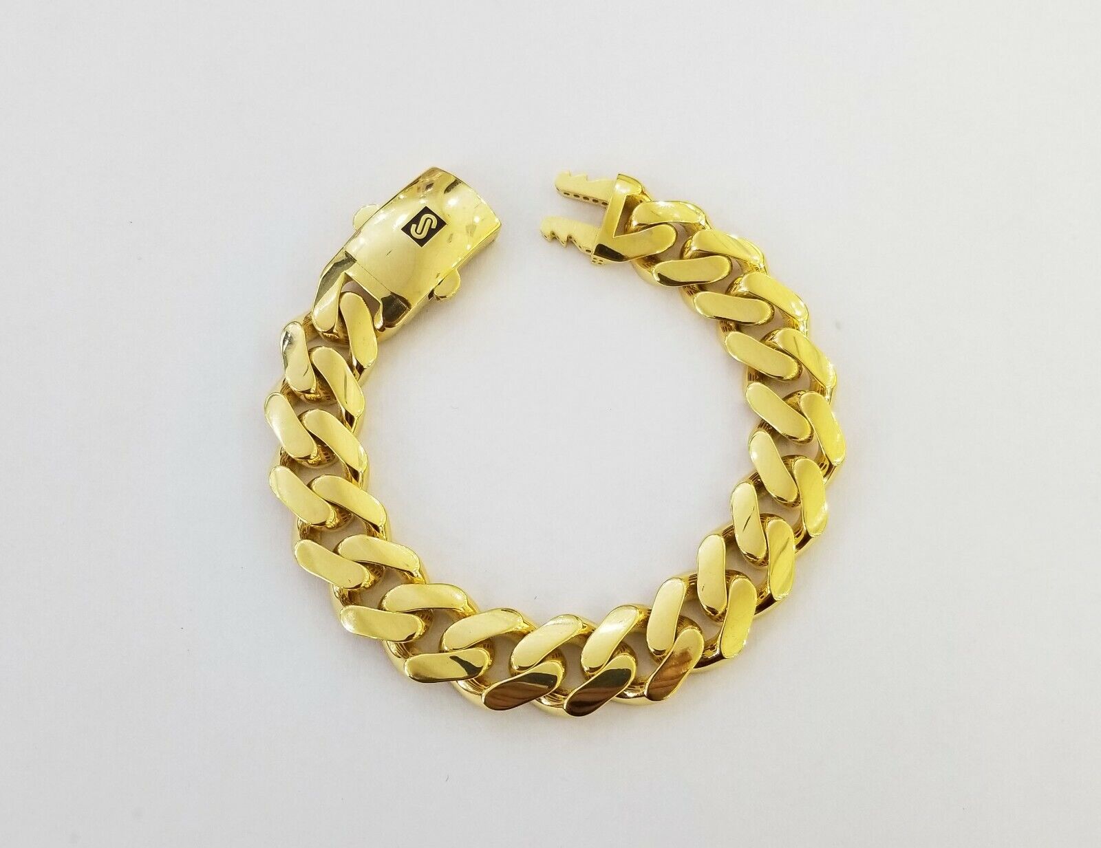 10K Yellow Gold Monaco Bracelet 9 inch 15mm Cuban link Men's Real 10kt - GoldenlinQ
