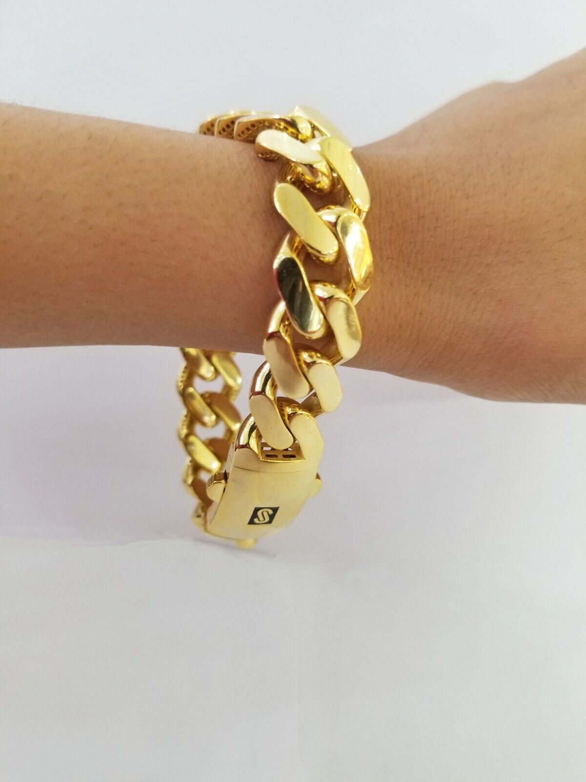 10K Yellow Gold Monaco Bracelet 9 inch 15mm Cuban link Men's Real 10kt - GoldenlinQ