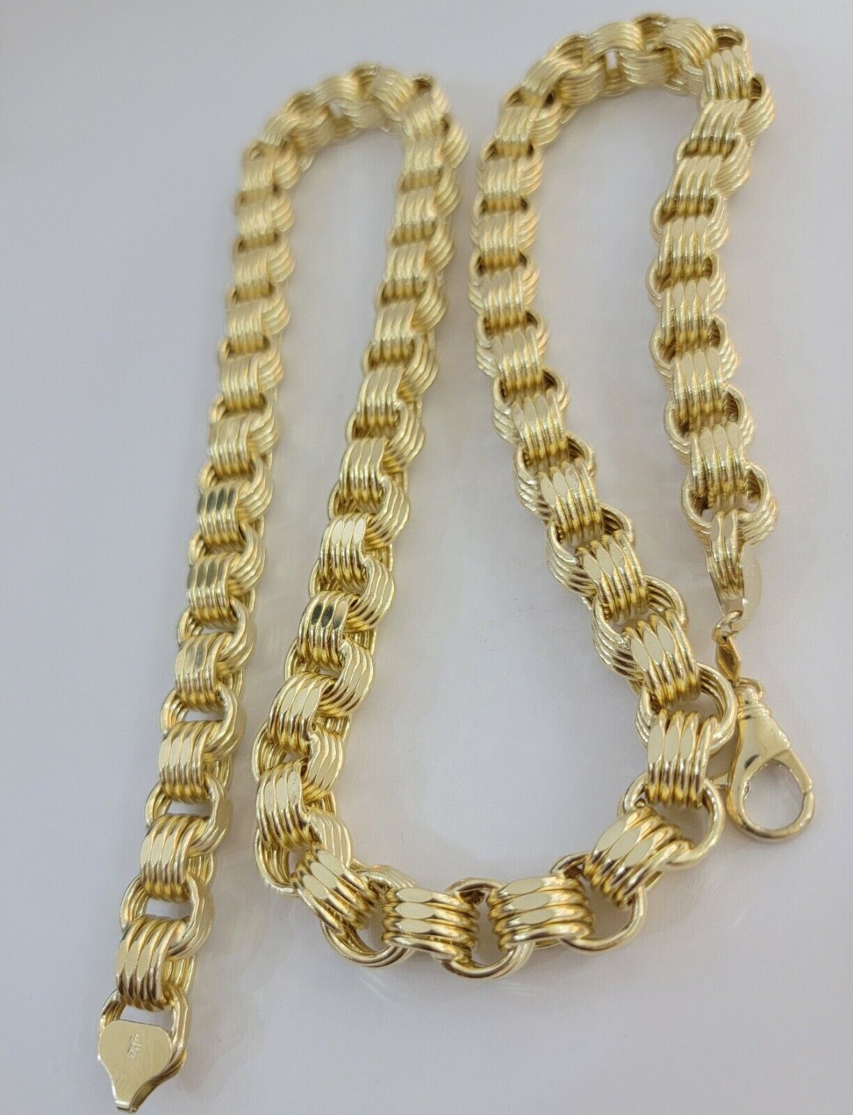 10k Yellow Gold Necklace Byzantine Box chain 28 Inch 12.5mm Mens Thick REAL 10K - GoldenLinQ