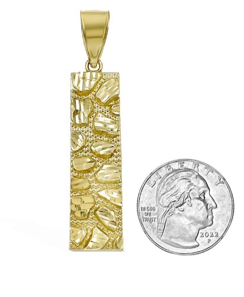 10k Yellow Gold Nugget Bar Charm Pendant 1'' Inch Necklace Chain SALE Real 10kt - GoldenlinQ