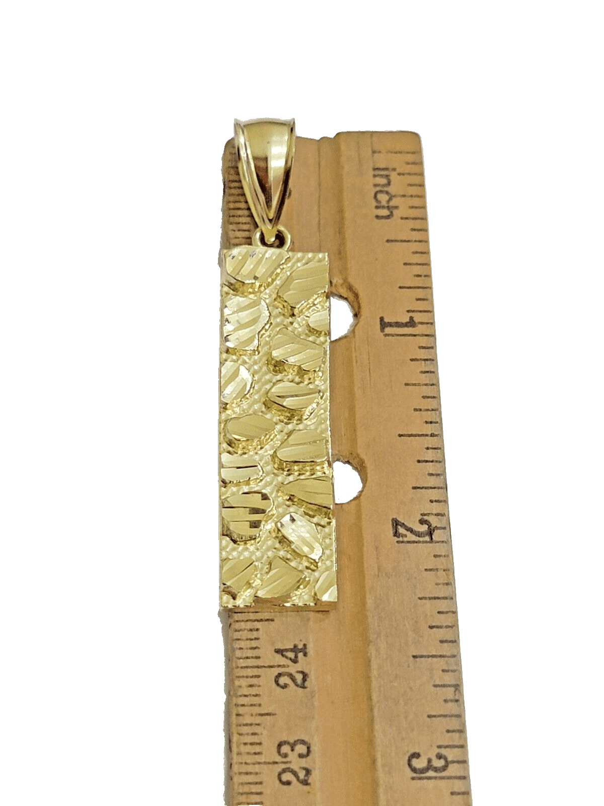 10k Yellow Gold Nugget Bar Charm Pendant 1'' Inch Necklace Chain SALE Real 10kt - GoldenlinQ