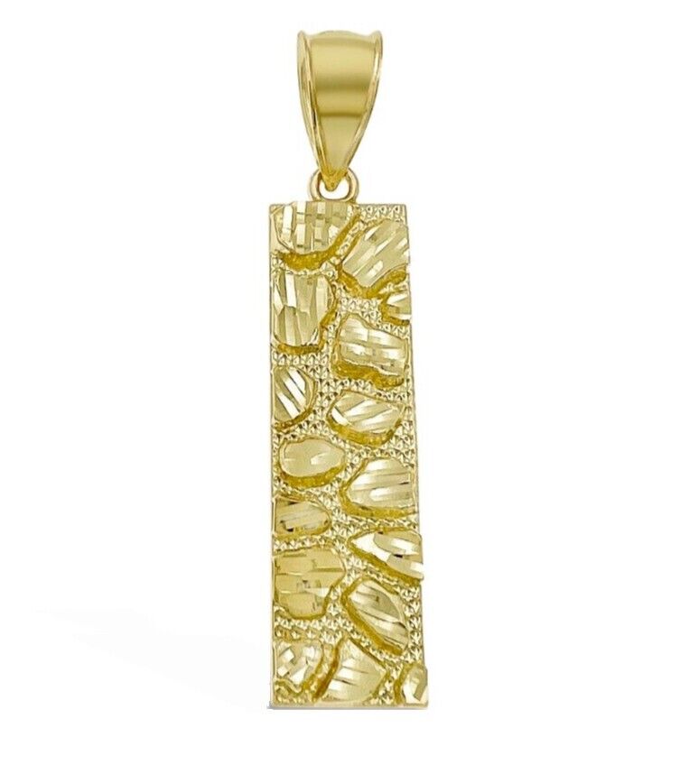 10k Yellow Gold Nugget Bar Charm Pendant 1'' Inch Necklace Chain SALE Real 10kt - GoldenlinQ