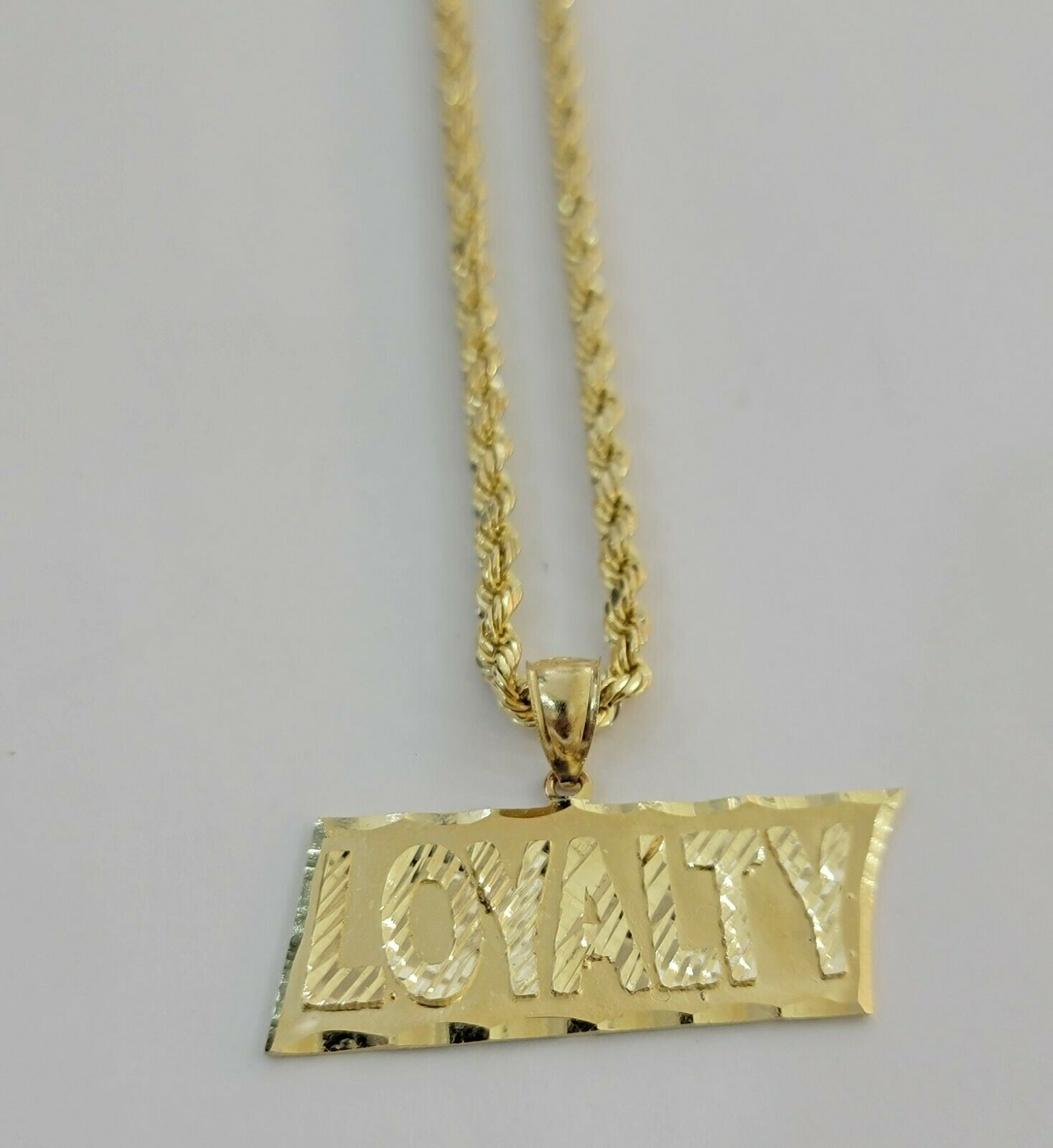 10k Yellow Gold Pendant & 10kt Rope Necklace 22"Chain LOYALITY Charm UNIQUE,10kt - GoldenlinQ