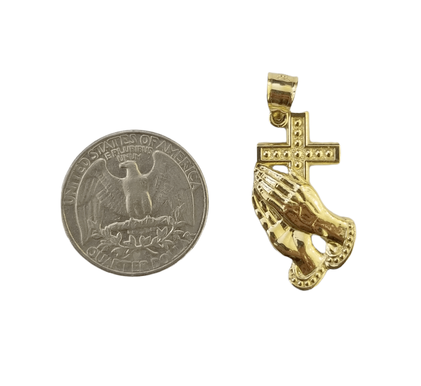 10k Yellow Gold Praying Hand Cross Pendent 4mm Rope Chain 18 20 22 24 26 28 30" - GoldenlinQ