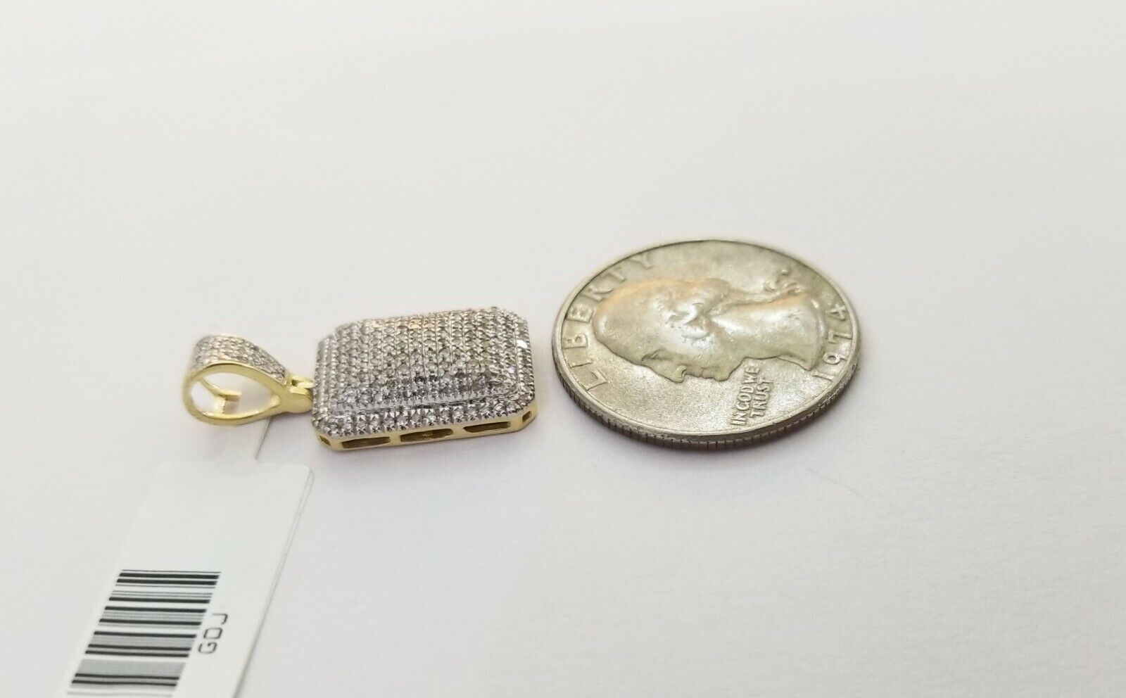 10K Yellow Gold Real 0.51CT Diamond Pillow Charm 1"Inch Square 3D Dome Pendent - GoldenlinQ