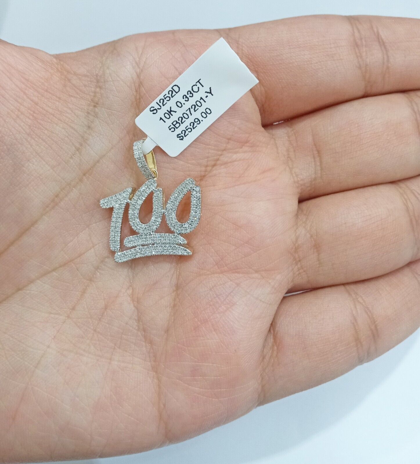 10k Yellow Gold Real Diamond 100 Charm Pendant Men Women - GoldenlinQ