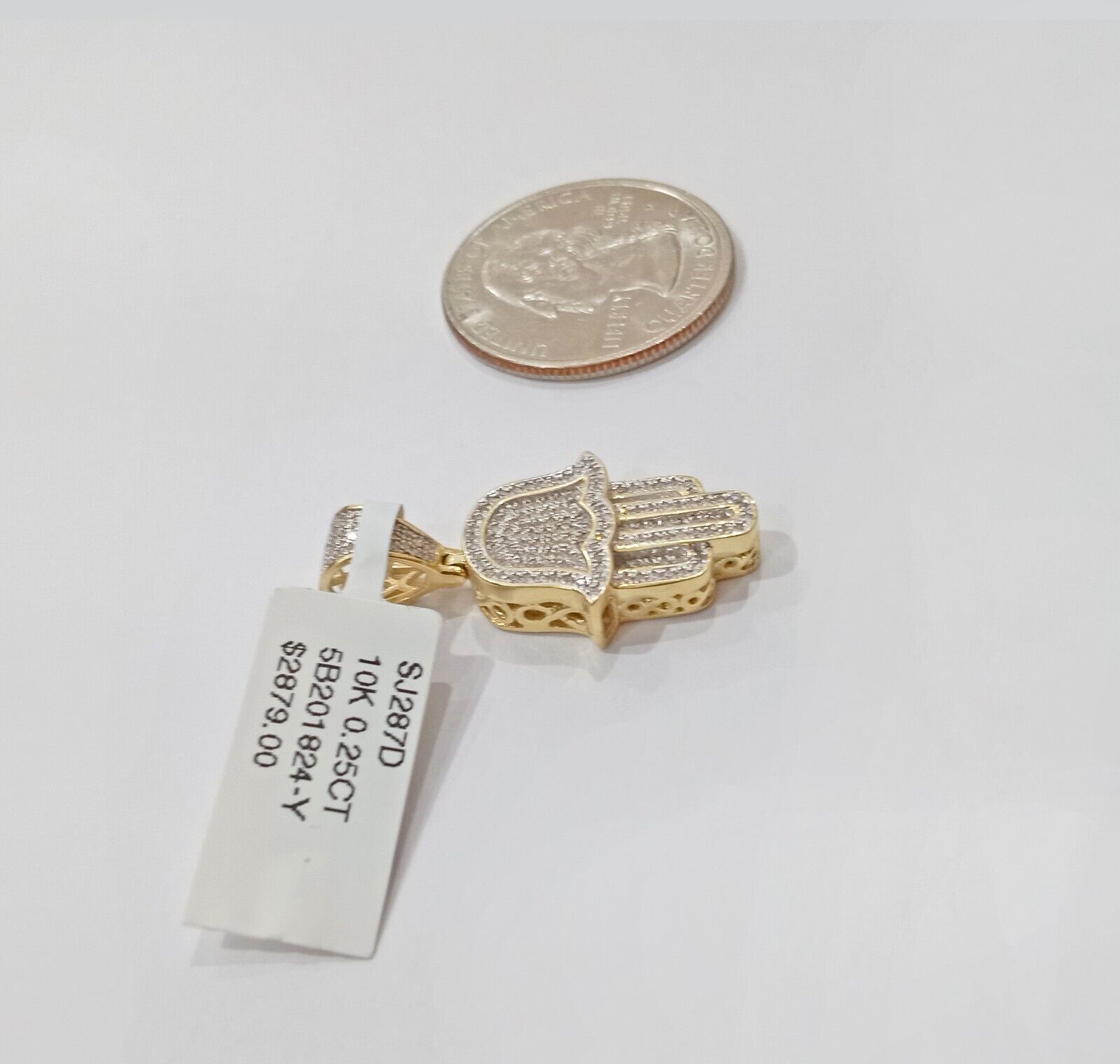 10k Yellow Gold Real Diamond Hamsa Hand Charm Pendant - GoldenlinQ