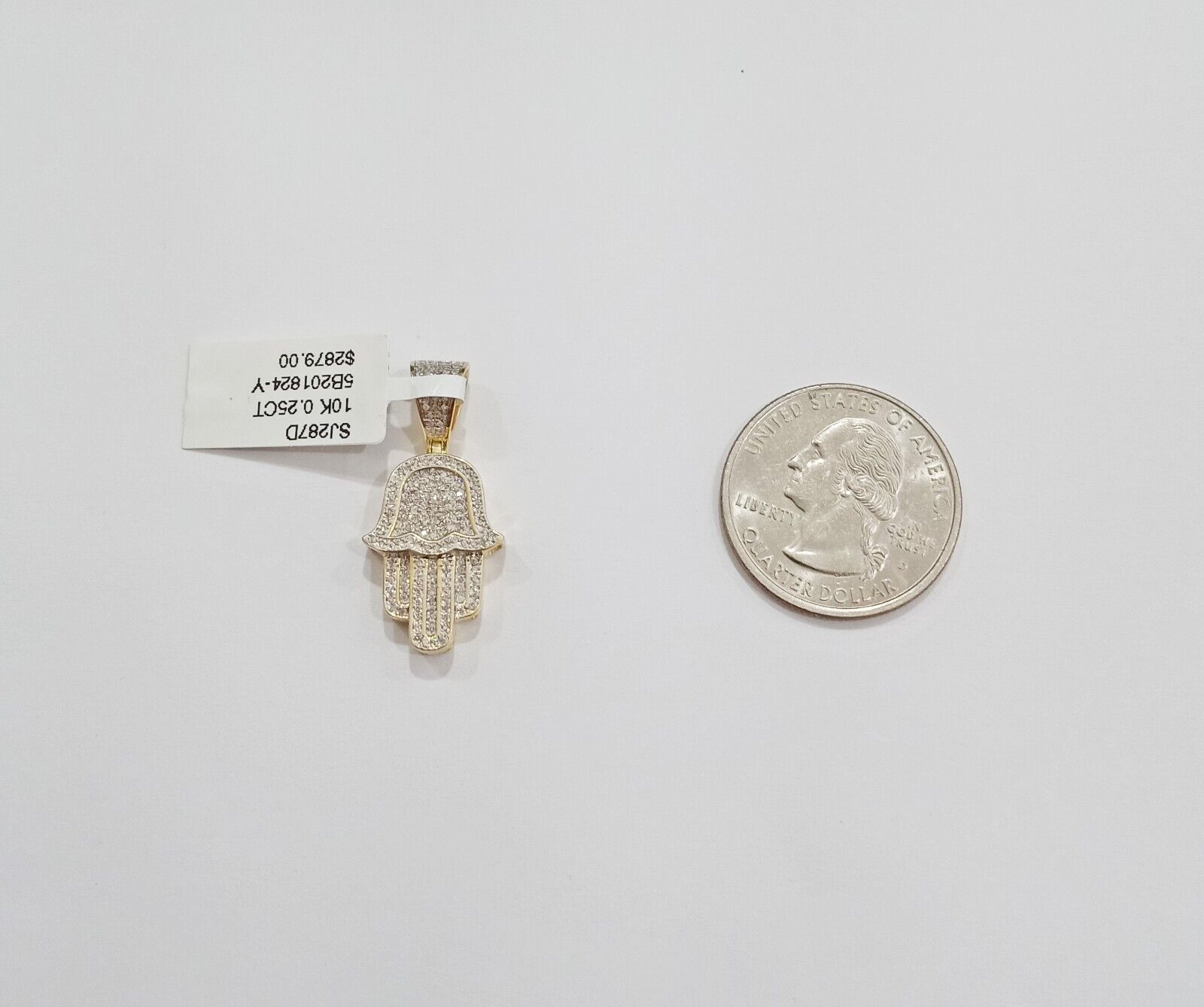 10k Yellow Gold Real Diamond Hamsa Hand Charm Pendant - GoldenlinQ