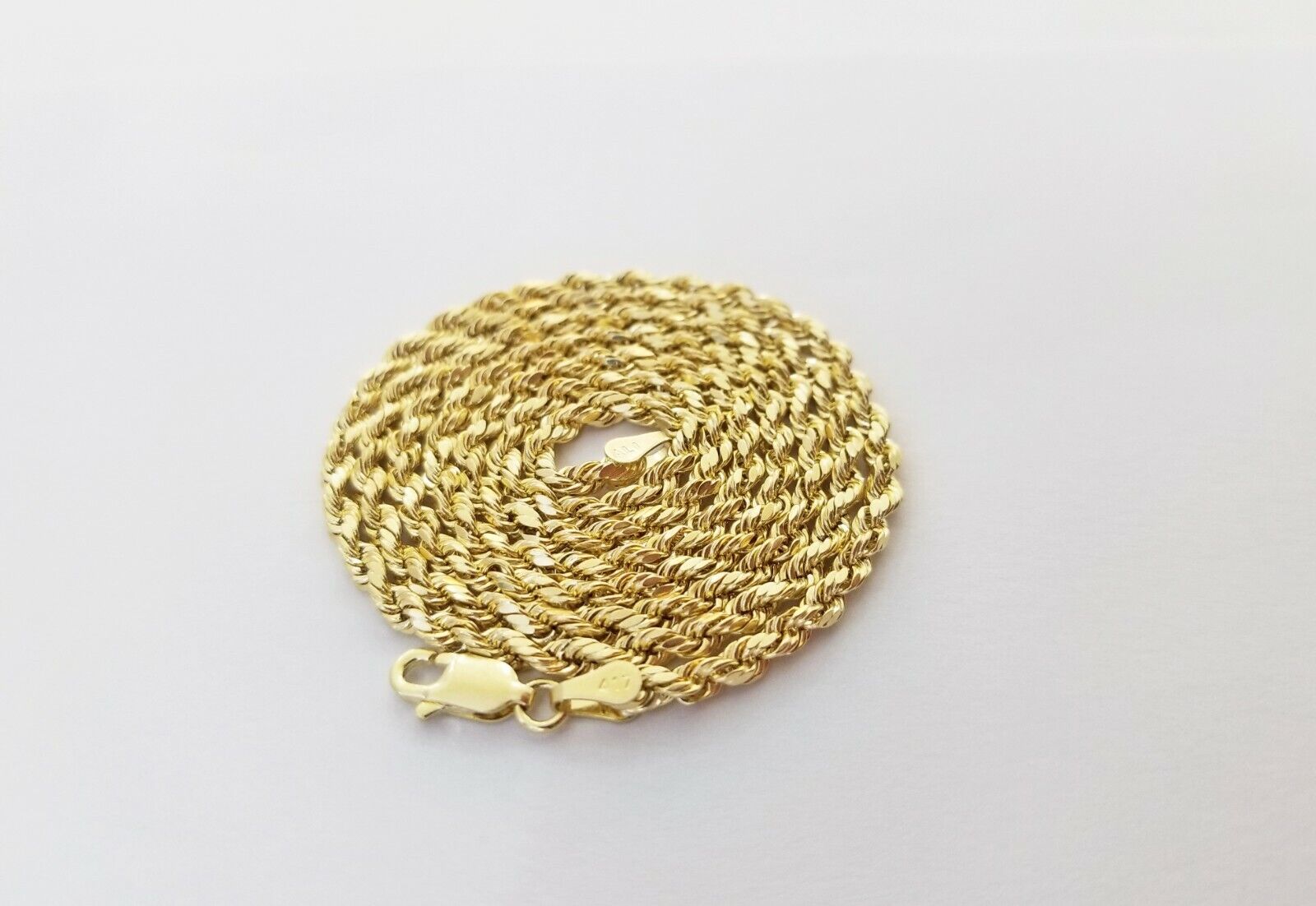 10K Yellow Gold Real Diamond Pillow Charm With 24" 3mm gold rope chain - GoldenlinQ