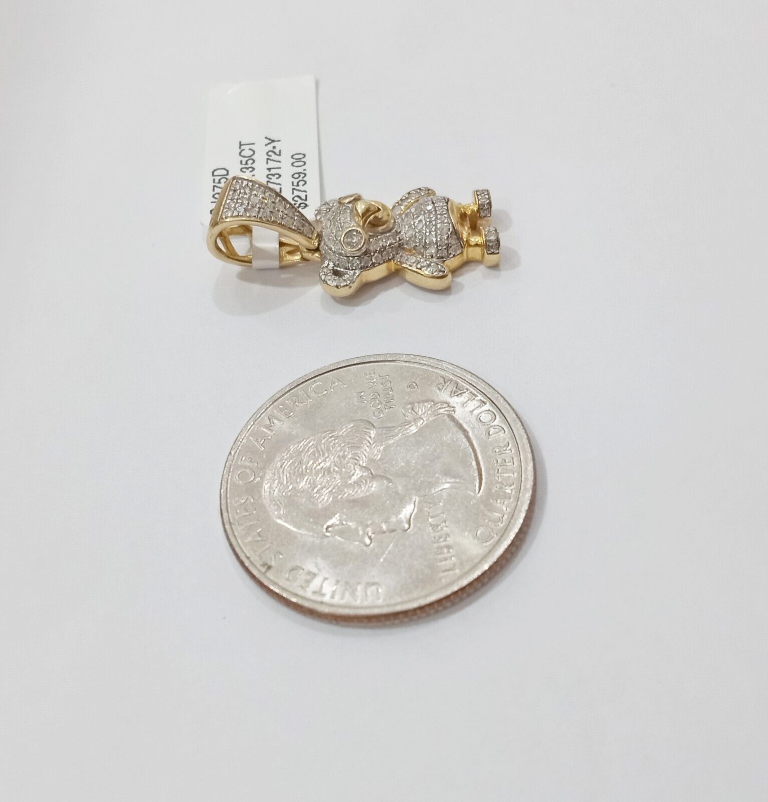 10k Yellow Gold Real Diamond Teddy Bear Charm Pendant - GoldenlinQ