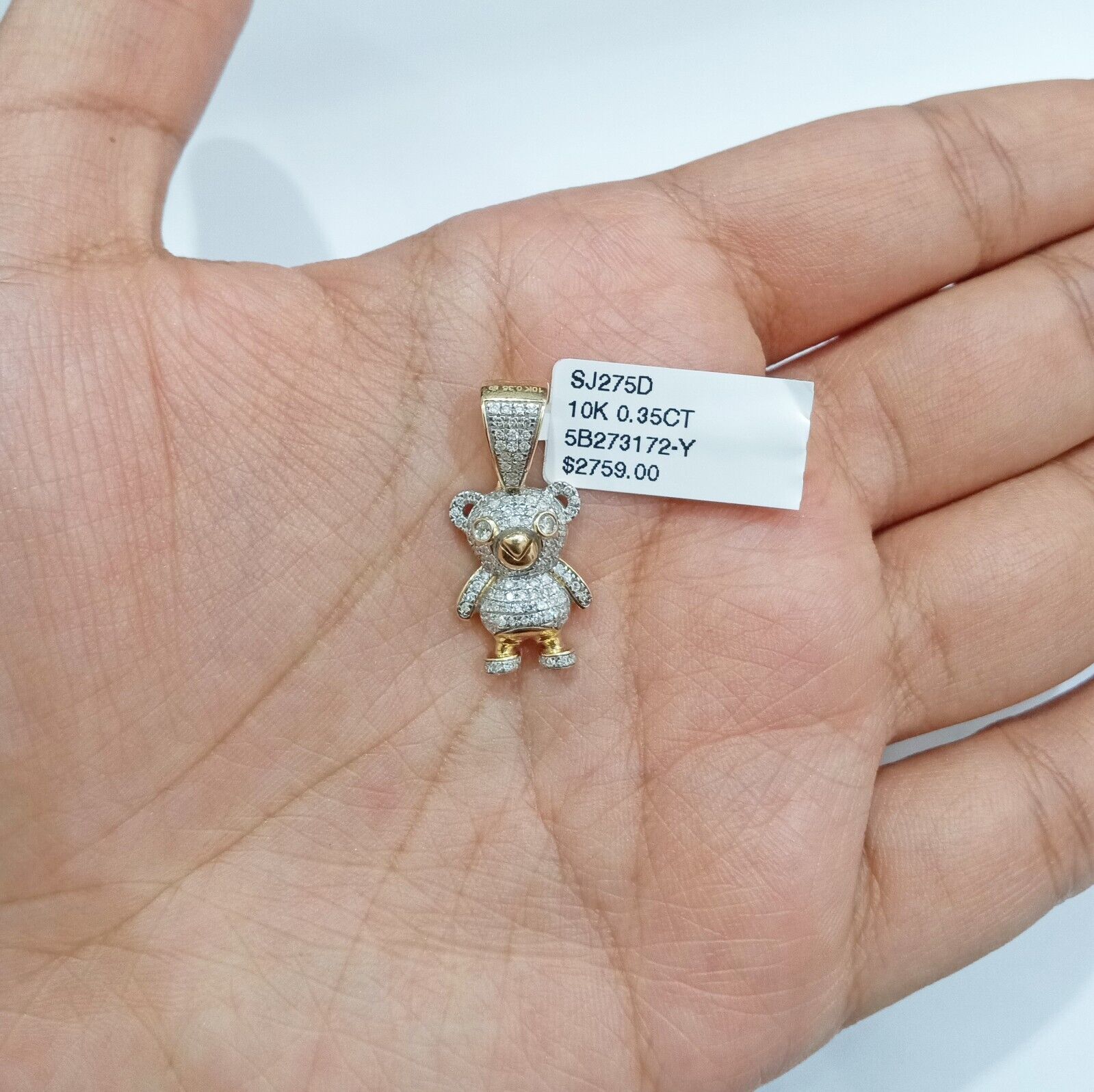10k Yellow Gold Real Diamond Teddy Bear Charm Pendant - GoldenlinQ