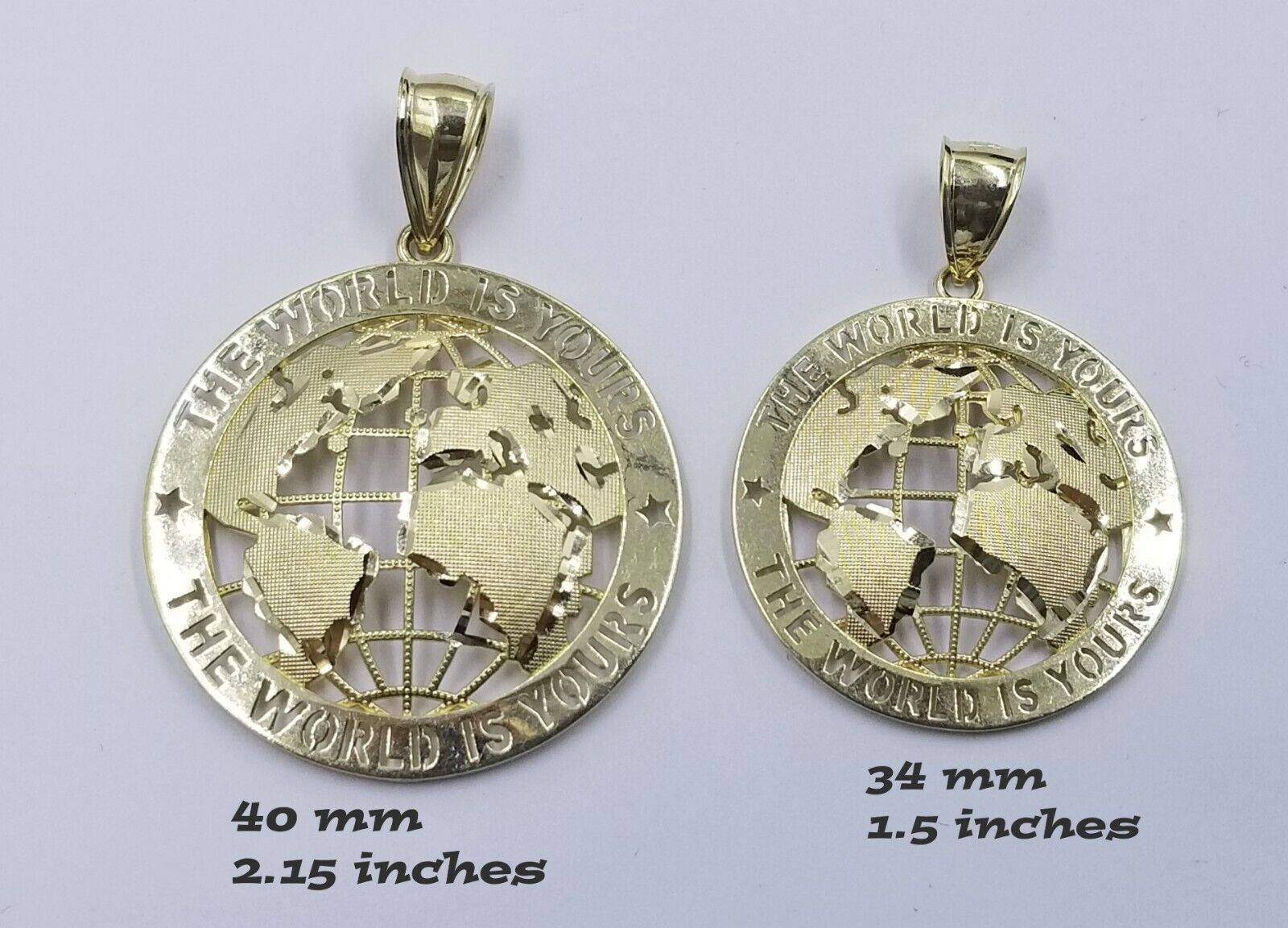 10K Yellow Gold Real Pendant The World is Your Solid fit a 7mm chain bail expand - GoldenlinQ