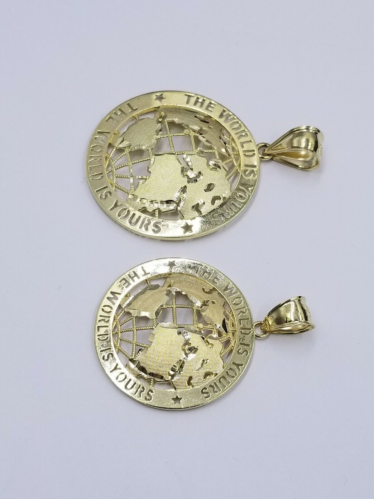 10K Yellow Gold Real Pendant The World is Your Solid fit a 7mm chain bail expand - GoldenlinQ
