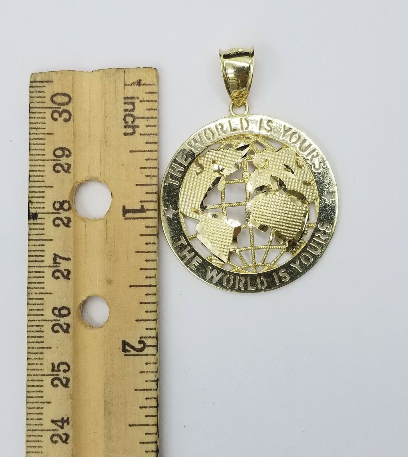 10K Yellow Gold Real Pendant The World is Your Solid fit a 7mm chain bail expand - GoldenlinQ