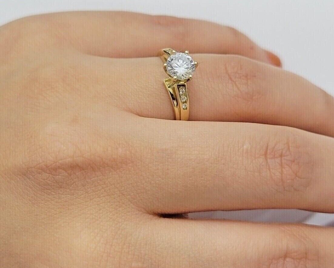 10k Yellow Gold Ring Ladies Wedding Band Real 10kt Solitaire Engagement Women - GoldenlinQ