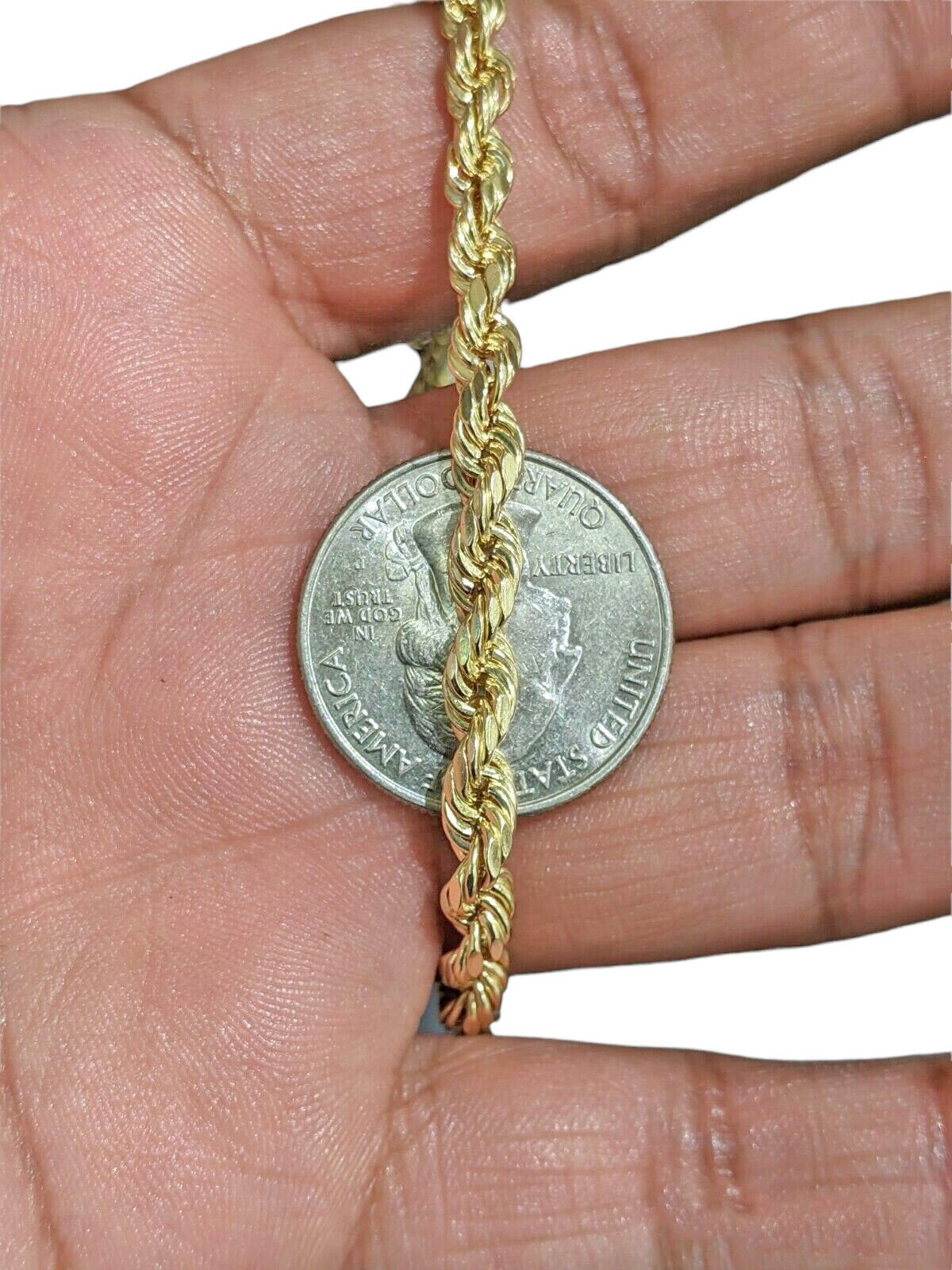 10k Yellow Gold Rope Bracelet 5mm 8" Inch Long Diamond Cuts, Real 10kt Gold - GoldenLinQ