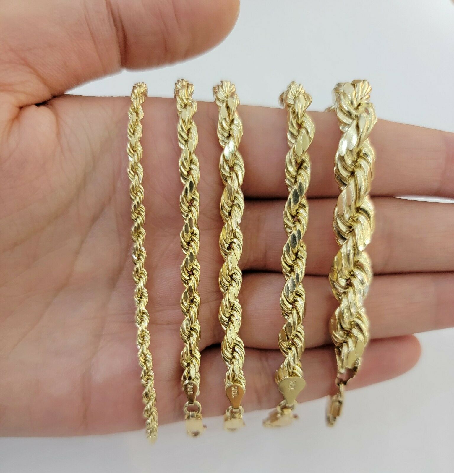 10k Yellow Gold Rope bracelet 7" 7.5" 8" 8.5" 9" Men Women 3mm - 8mm REAL 10 KT - GoldenlinQ