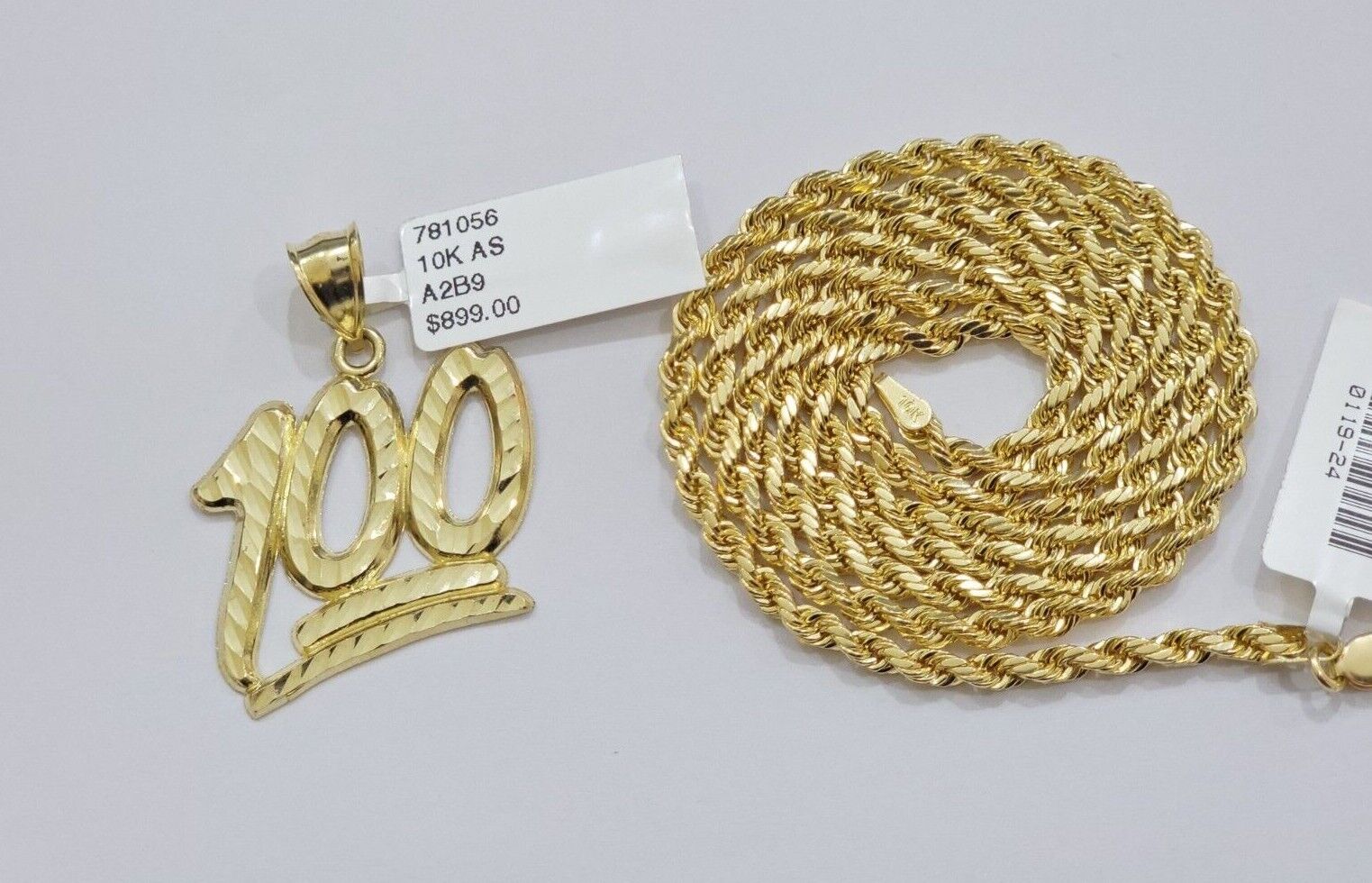 10k Yellow Gold Rope Chain 100 Charm Pendant Set 22 Inch 3mm Necklace REAL SALE - GoldenlinQ