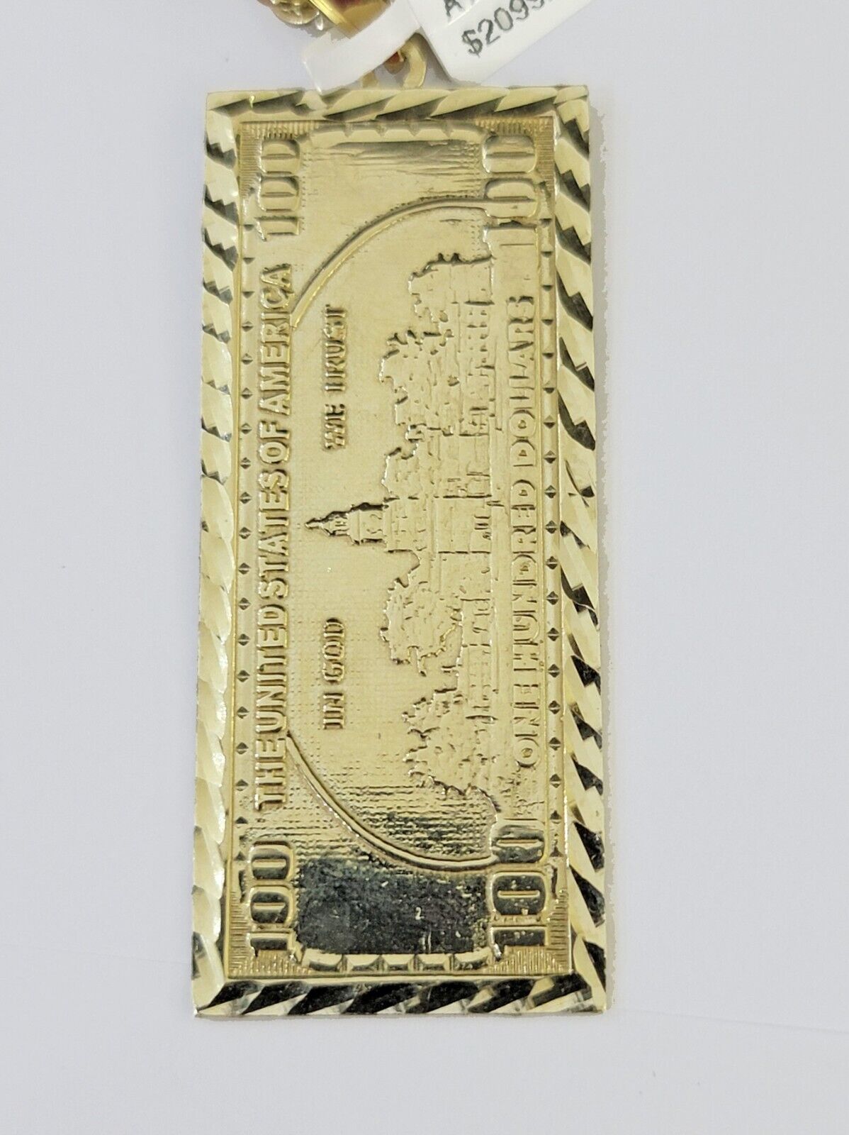 10K Yellow Gold Rope Chain 100 Dollar Charm Diamond Cut Men's Women's - GoldenlinQ