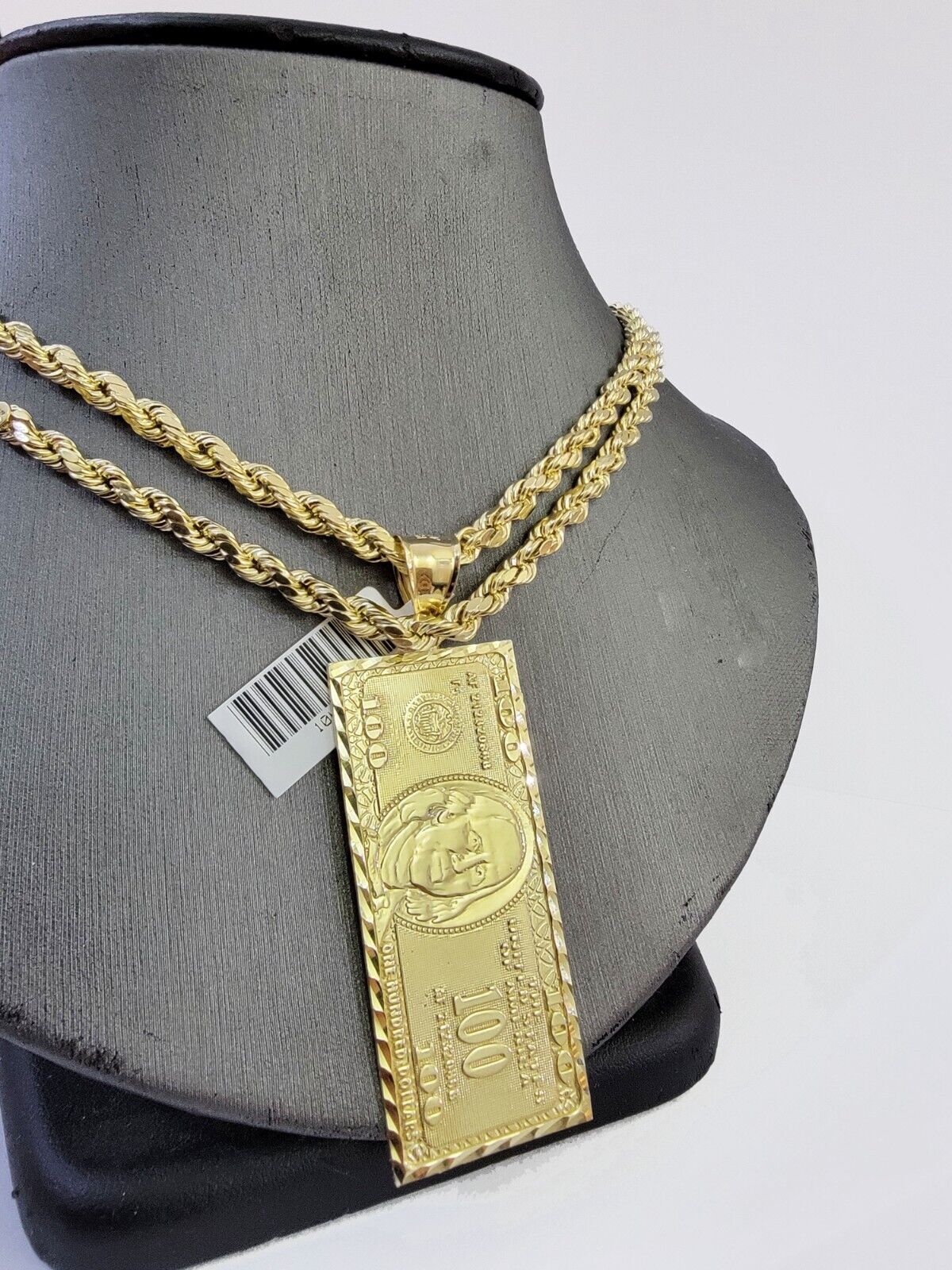 10K Yellow Gold Rope Chain 100 Dollar Charm Diamond Cut Men's Women's - GoldenlinQ