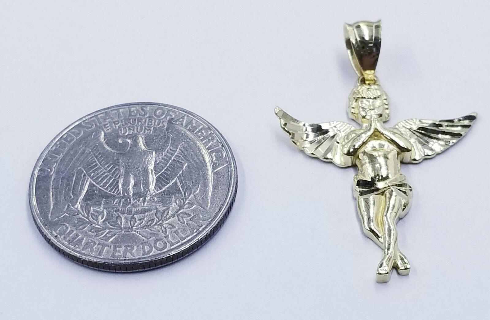 10k Yellow Gold Rope Chain, Angel Charm Pendant Necklace Set 18" - 28" Real 10kt - GoldenlinQ