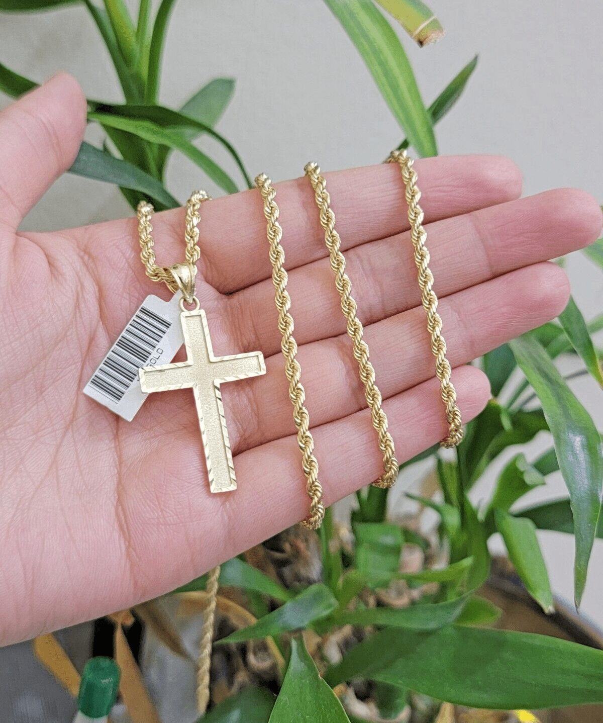 10k Yellow Gold Rope Chain & Cross Charm Set REAL 10KT 22 Inch necklace pendant - GoldenlinQ
