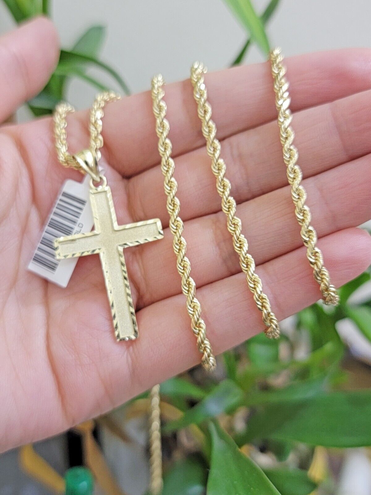 10k Yellow Gold Rope Chain & Cross Charm Set REAL 10KT 22 Inch necklace pendant - GoldenlinQ