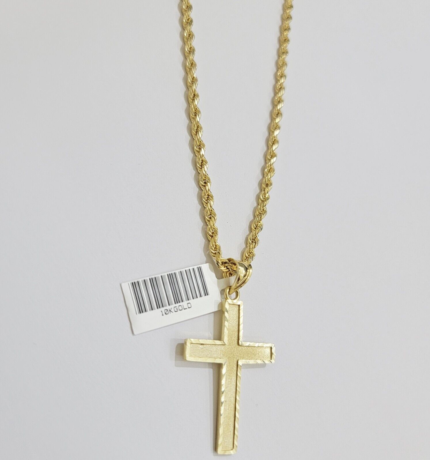 10k Yellow Gold Rope Chain & Cross Charm Set REAL 10KT 26 Inch necklace pendant - GoldenlinQ